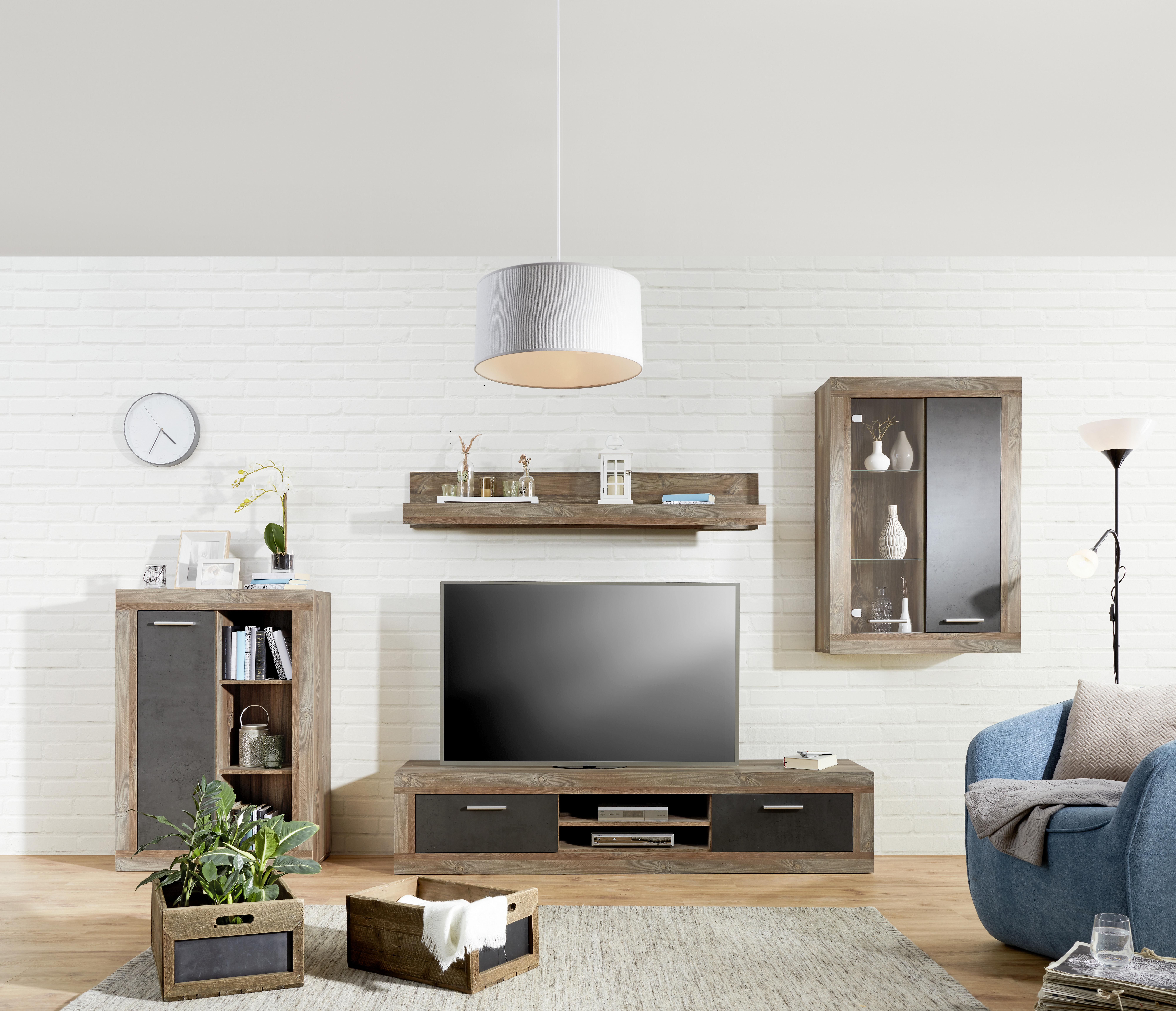 Wohnwand in Kieferfarben - Dunkelgrau/Schwarz, Modern, Holzwerkstoff/Kunststoff (298-318/196/41cm) - Modern Living
