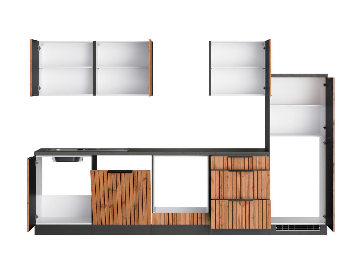 Küchenleerblock Liverpool o. Geräte Graphitfarben - Schieferfarben/Eiche Wotan, Basics, Holzwerkstoff/Metall (300cm) - Held