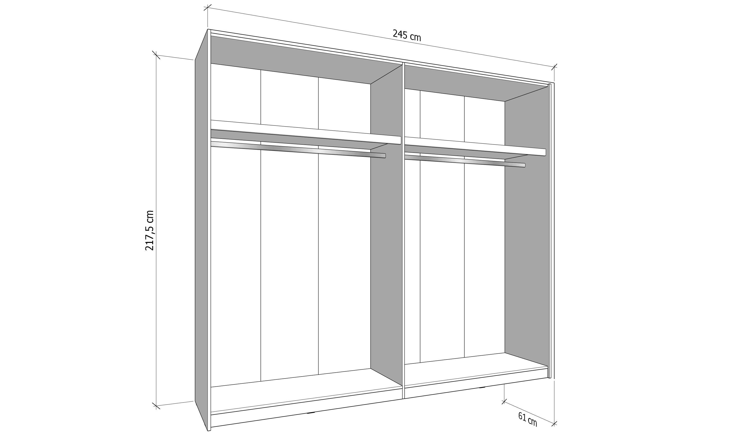 GARDEROB MED SKJUTDÖRRAR GARD 245 -TOP- - vit/svart, Klassisk, metall/trämaterial (245/217/61cm) - Mömax