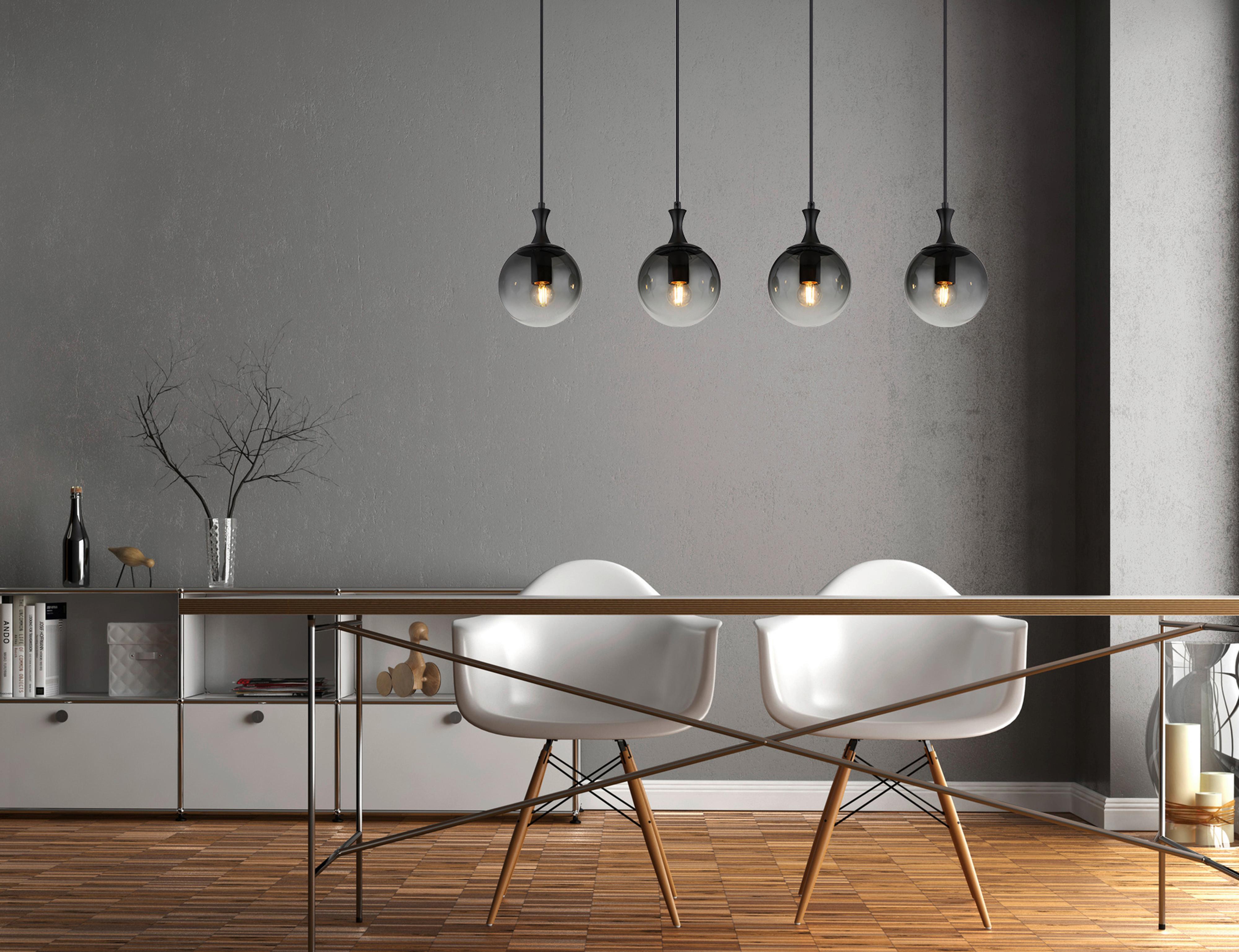 HÄNGELEUCHTE 15885-4H - Schwarz, Design, Glas/Kunststoff (90/15/130cm) - Globo