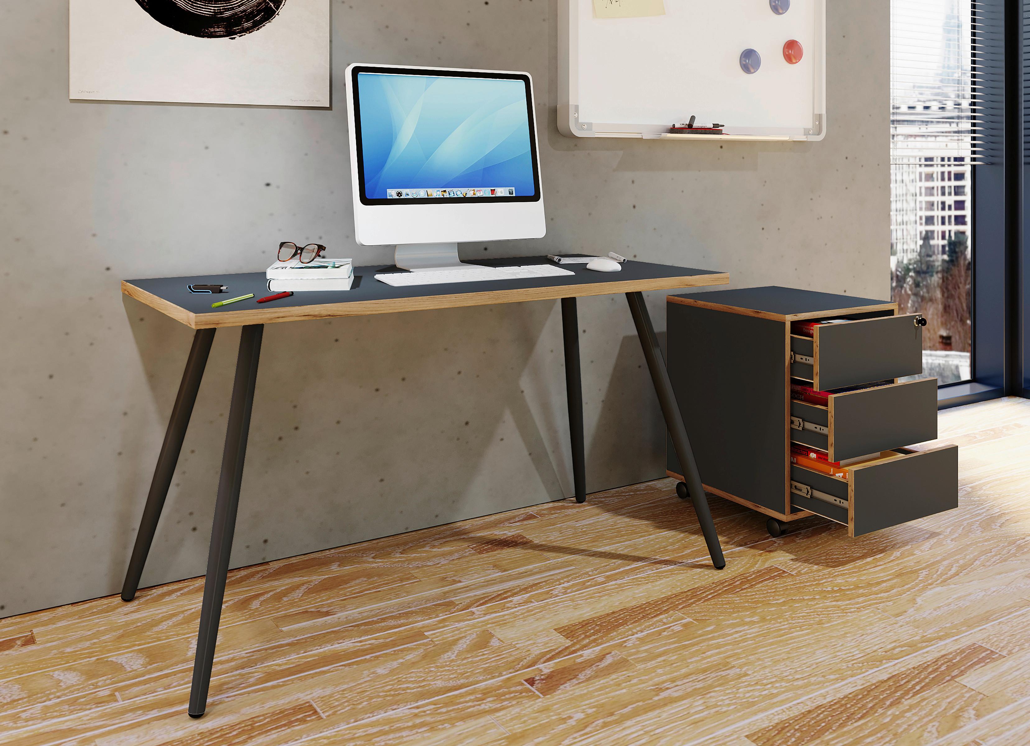 SCHREIBTISCH SALIA T50 - Honigeiche/Weiss, Design, Holzwerkstoff/Metall (137/80/70cm) - MID.YOU