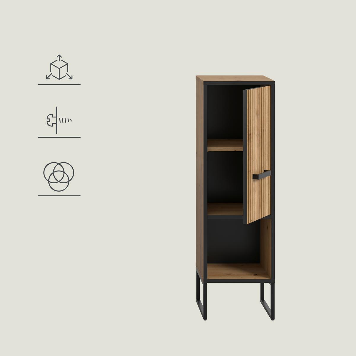 Midischrank Bagno Eiche Artisan/Schwarz - Schwarz/Eiche Artisan, Trend, Holzwerkstoff/Kunststoff (30/101/32cm) - MID.YOU