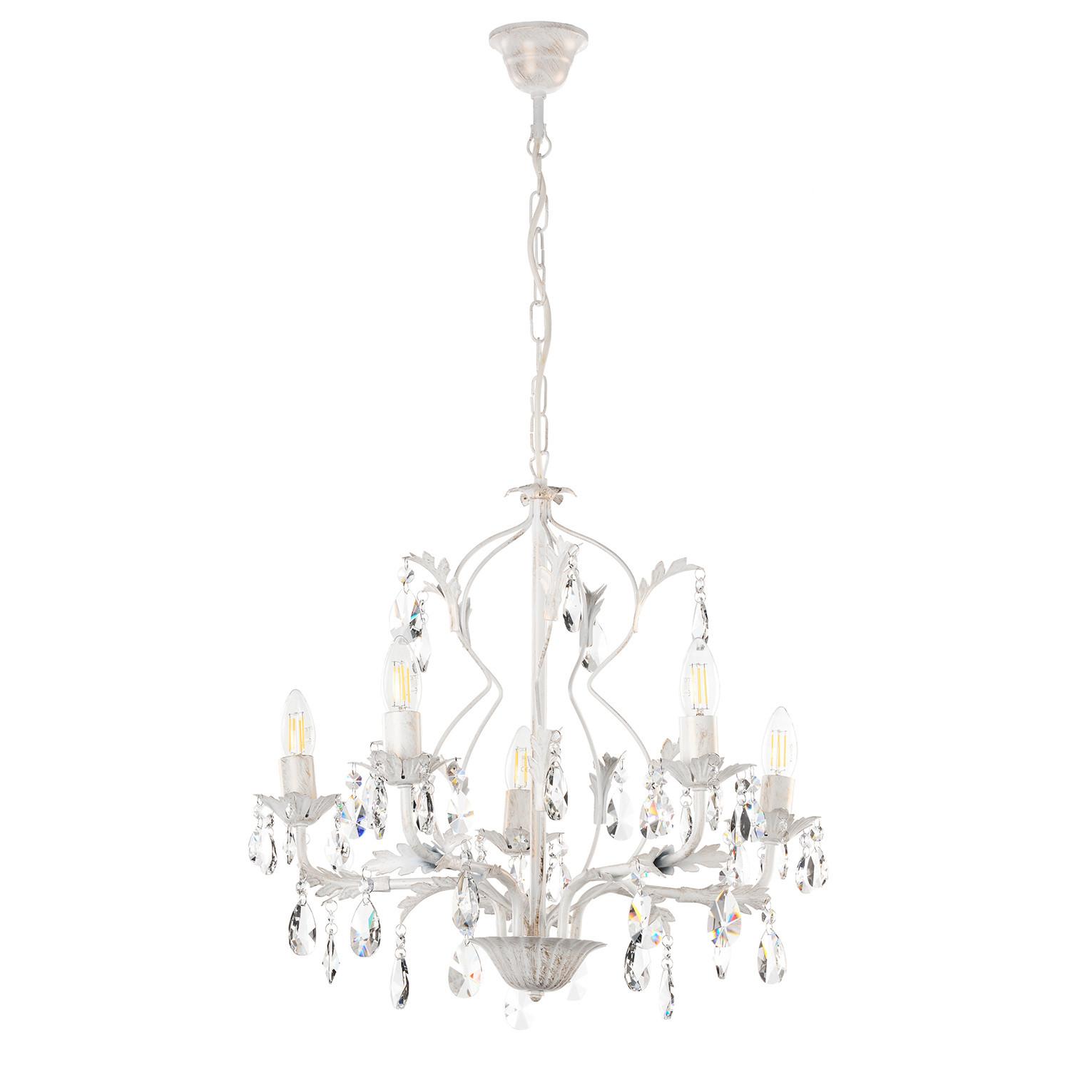 Kristall-Hängeleuchte Teresa Weiß max. 6 Watt - Weiß, KONVENTIONELL, Glas/Metall (53/53/100cm)