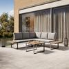Loungegarnitur Elia Outdoorstoff/Metall/Holz - Grau/Akaziefarben, MODERN, Holz/Textil (236,5/75/236,5cm) - Bessagi Garden