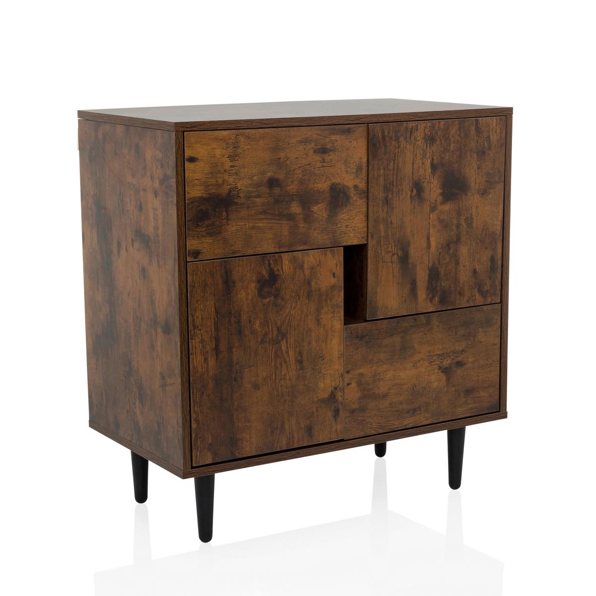 Komoda Lykkja, Rjava, Črna - črna/barve hrasta, Moderno, leseni material/les (72/77/39,5cm) - MID.YOU