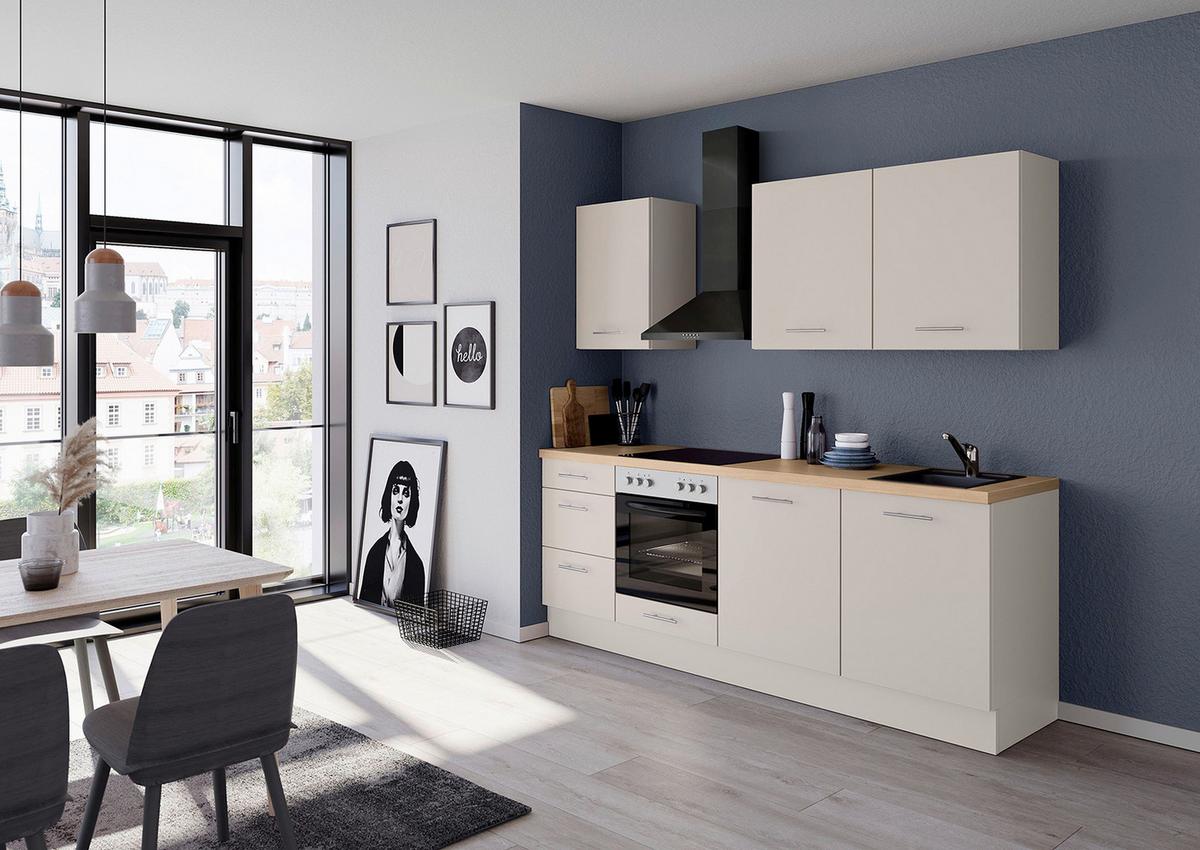 Küchenblock IBZ ohne Geräte ca. 230 cm Magnolie - Edelstahlfarben/Eichefarben, Design, Holzwerkstoff/Metall (230cm) - Impuls