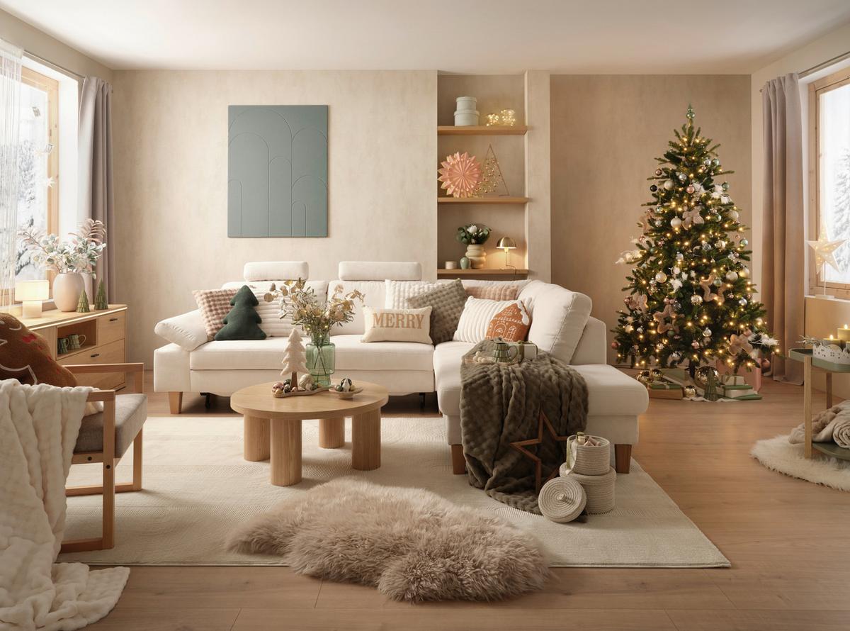 Wohnlandschaft Corvara Weiss - Weiss, Konventionell, Holz/Holzwerkstoff (286/86/220cm) - Premium Living