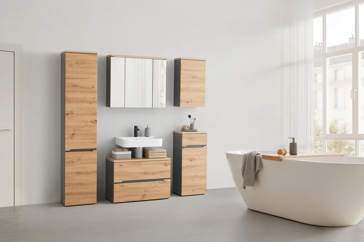 Spiegelschrank Memphis Grau - Eiche Artisan, MODERN, Glas/Holzwerkstoff (80/69/23cm) - Mömax