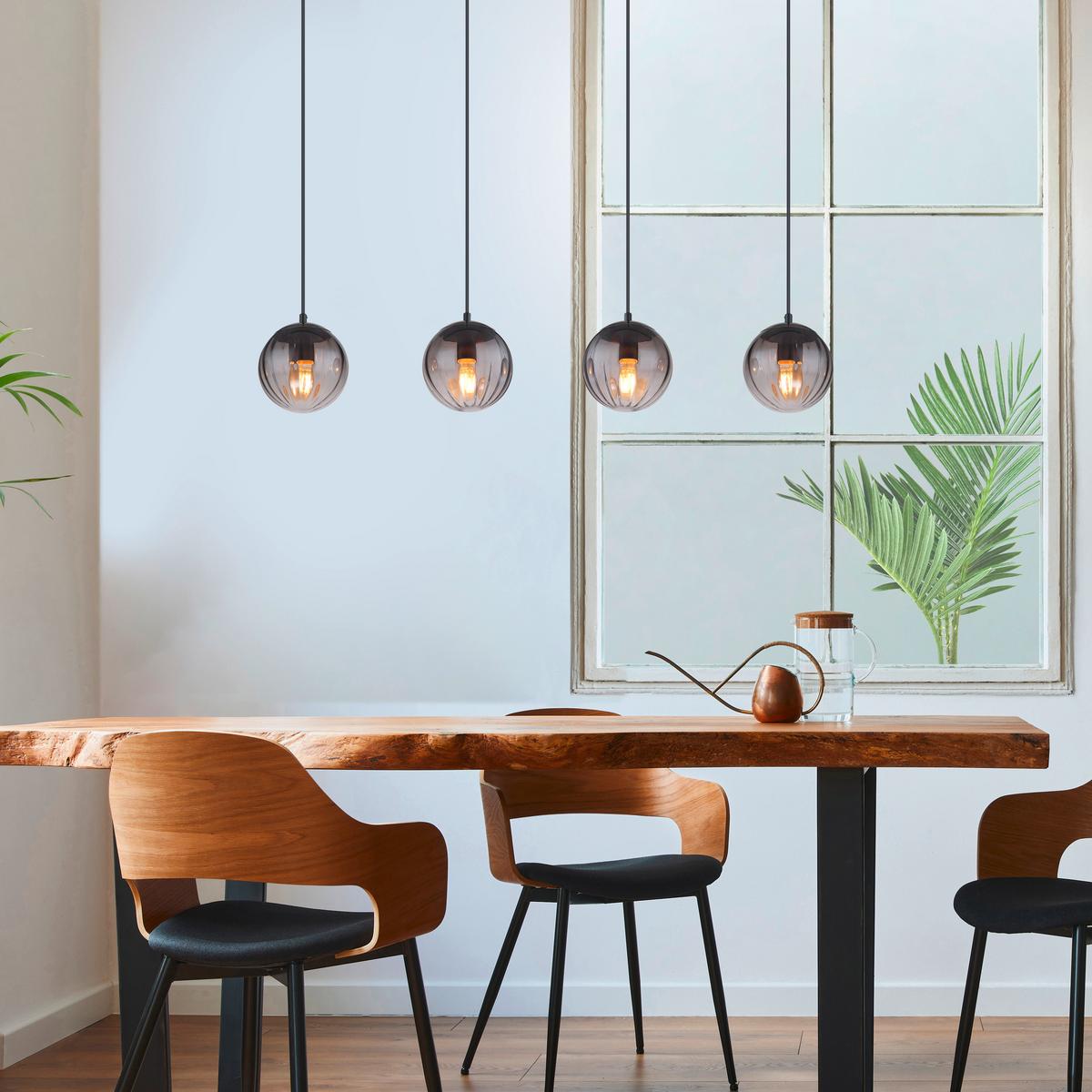 Hängeleuchte Dallerta Rauchfarben max. 60 Watt - Klar/Schwarz, Design, Glas/Kunststoff (104,5/17/120cm) - Globo