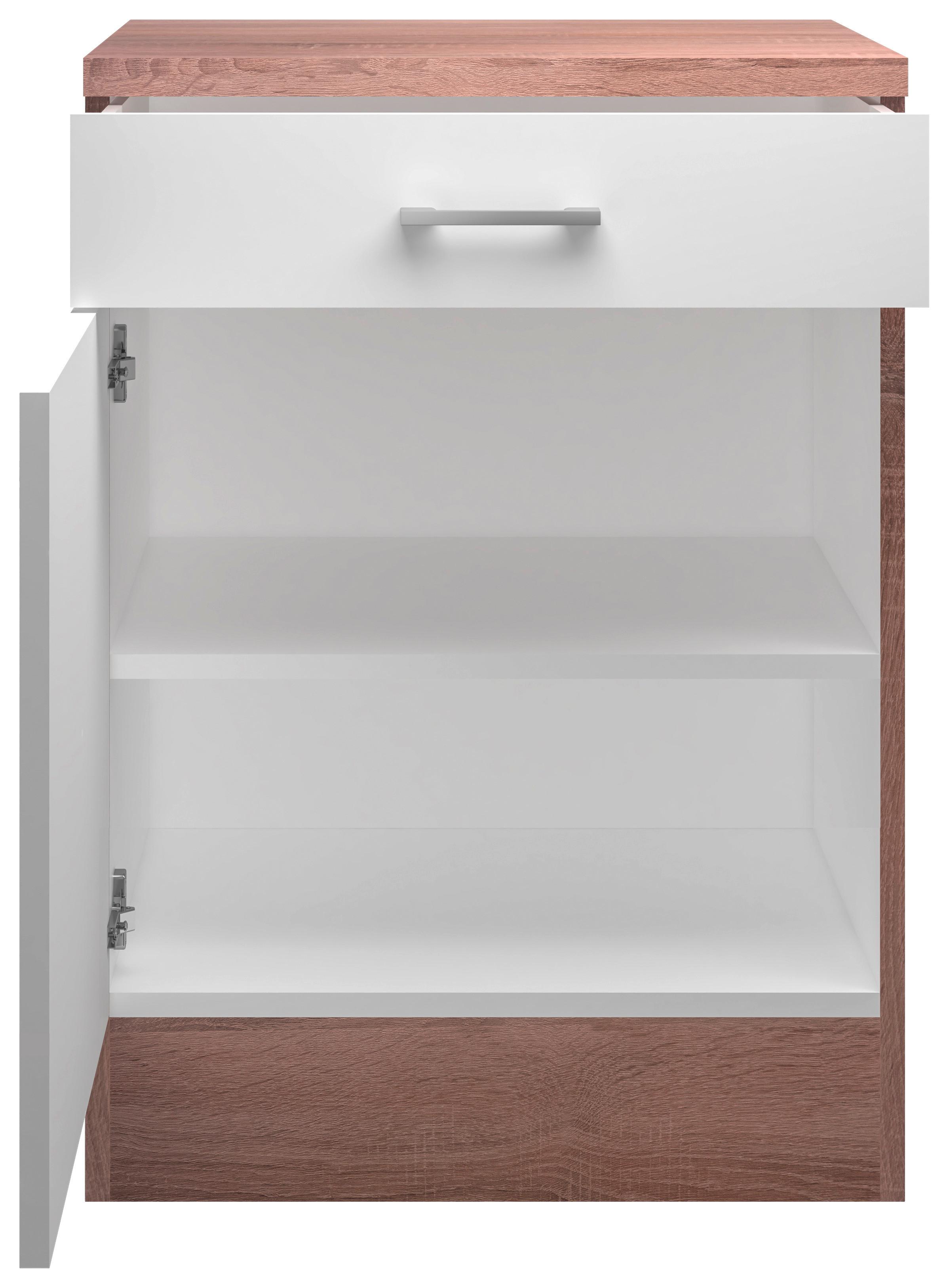 Kuhinjska Spodnja Omarica Samoa, Bela, Barva Hrasta - bela/barve aluminija, Konvencionalno, umetna masa/leseni material (60/85/57cm) - FlexWell
