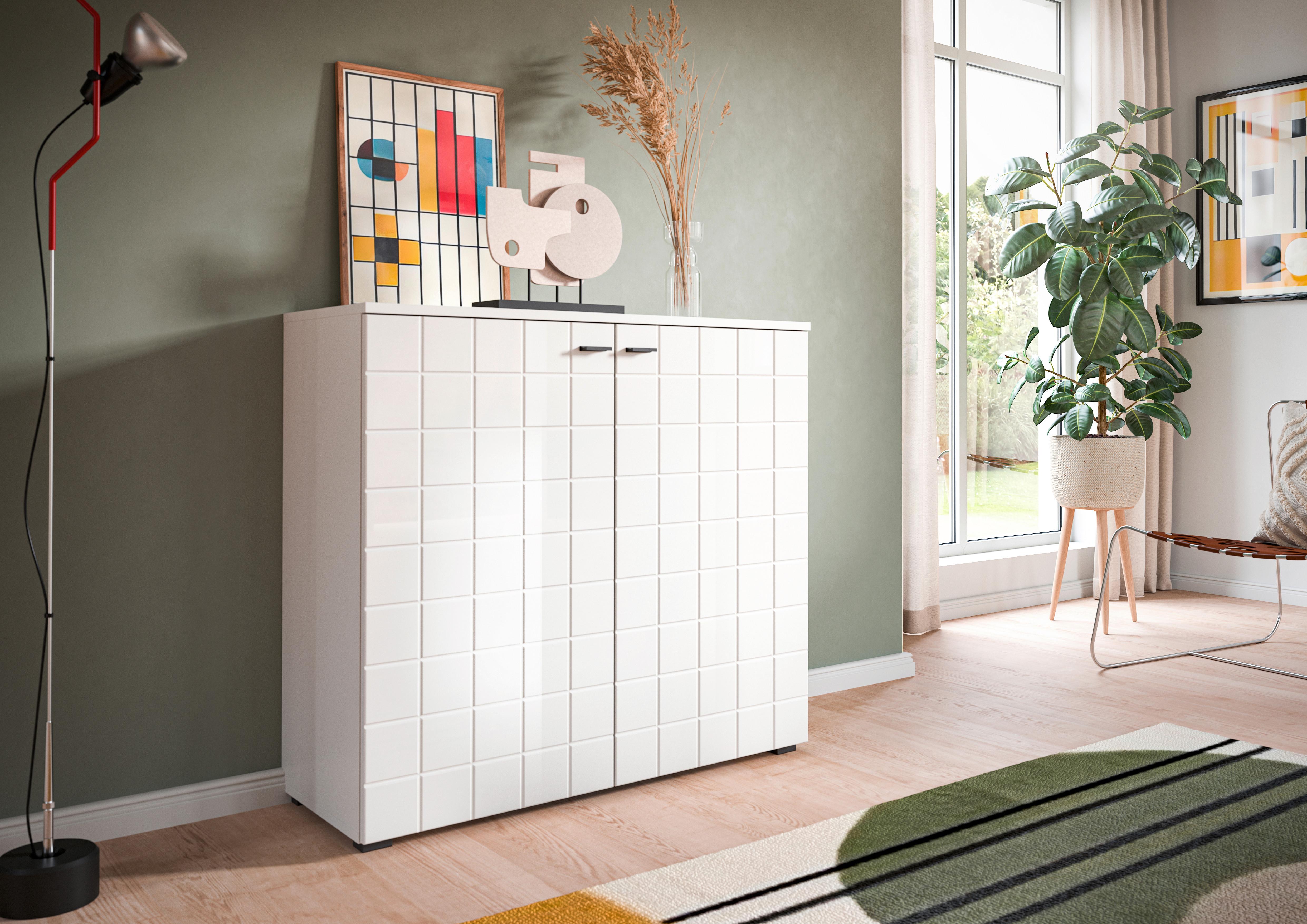 Comodă MONTE - alb lucios intens, Design, material pe bază de lemn (92/86/37cm) - Modern Living