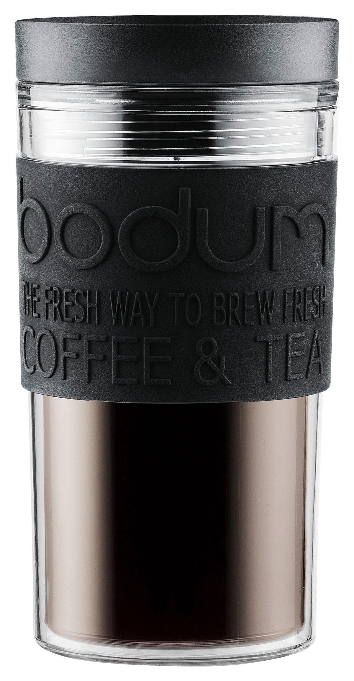 Thermobecher Bodum Travel Mug Schwarz/Transparent ca. 0,35l - Transparent/Schwarz, KONVENTIONELL, Kunststoff (8/17cm) - Bodum