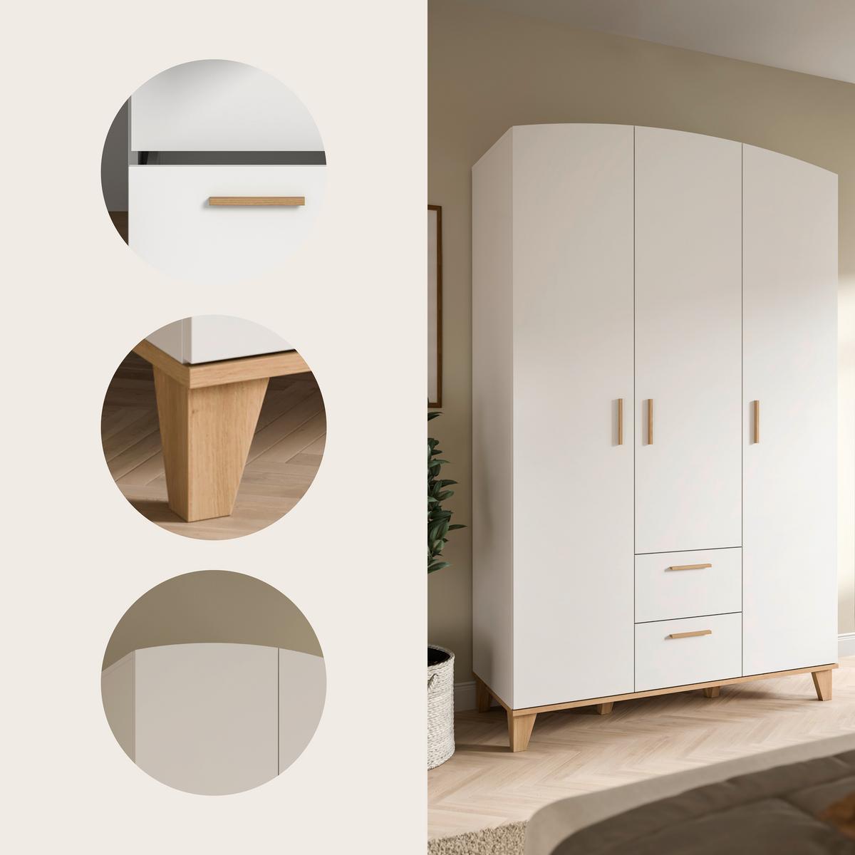 Drehtürenschrank STELLA Weiß, Eiche Artisan - Weiß/Eiche Artisan, ROMANTIK / LANDHAUS, Holzwerkstoff/Kunststoff (122cm) - Livetastic