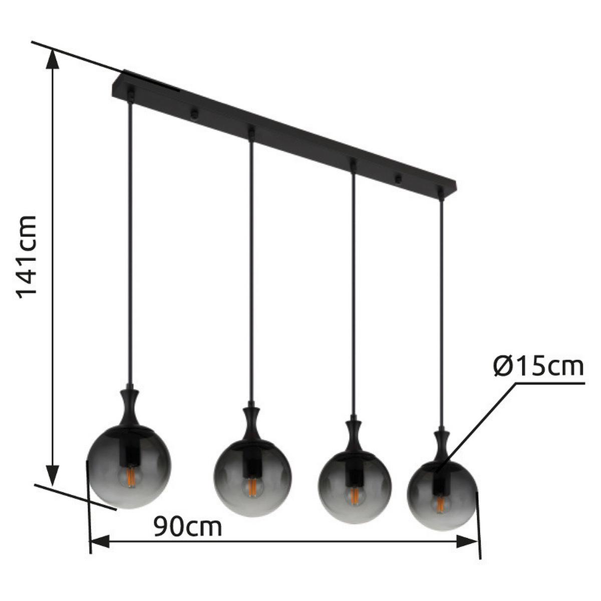 HÄNGELEUCHTE 15885-4H - Schwarz, Design, Glas/Kunststoff (90/15/130cm) - Globo