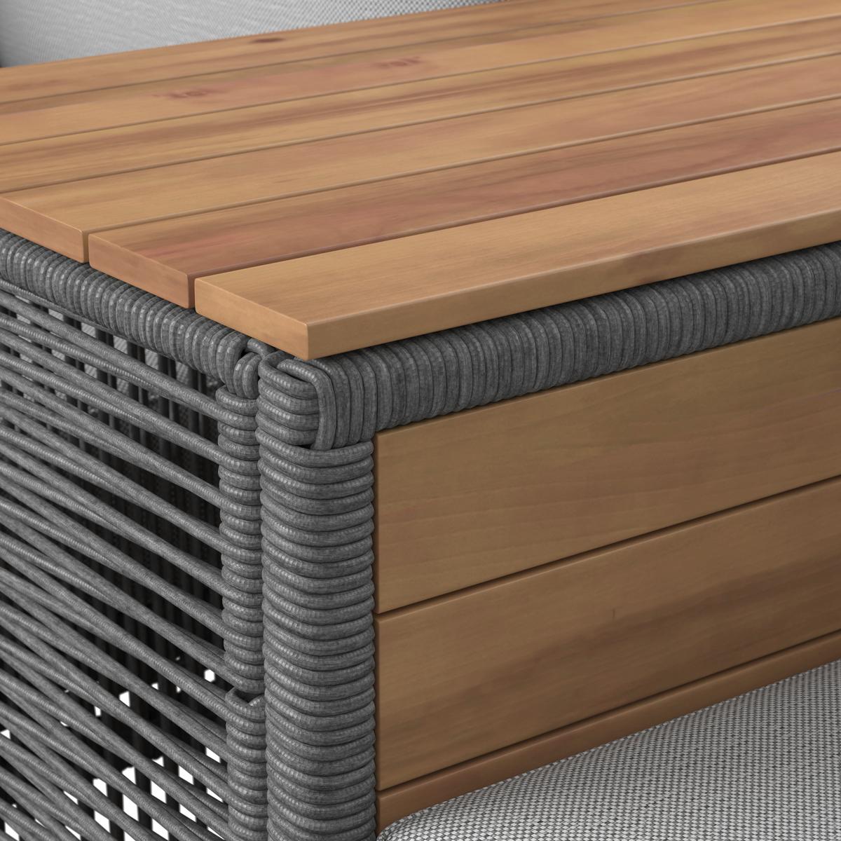 Loungegarnitur Marilou Grau Outdoorgewebe/Kunststoff/Holz - Grau/Akaziefarben, MODERN, Holz/Kunststoff - Bessagi Garden