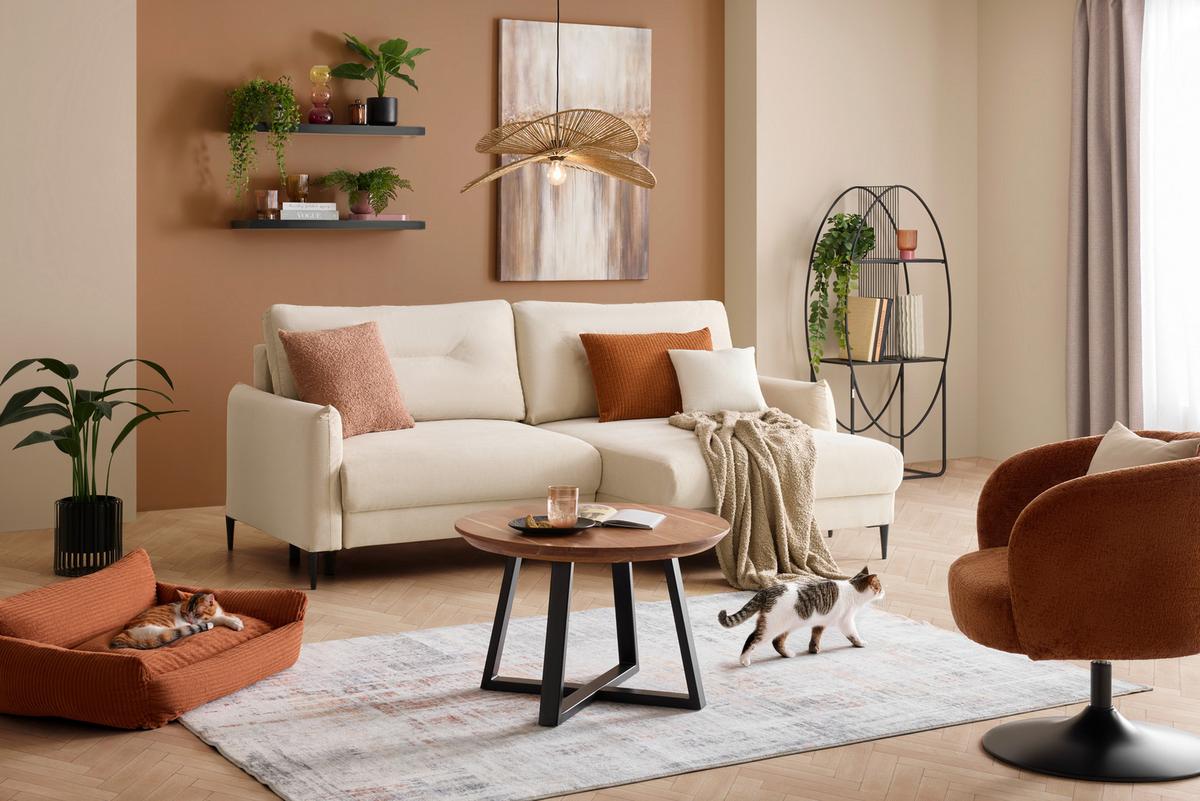 Ecksofa Domingo Beige - Beige/Schwarz, MODERN, Textil/Metall (221/94/142cm) - Mömax