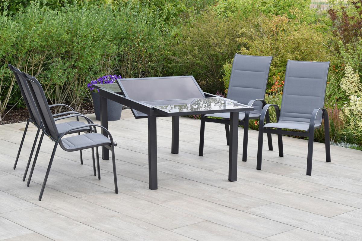 Gartentischgruppe Amalfi 5-tlg. Graphitfarben - Graphitfarben/Braun, KONVENTIONELL, Glas/Textil - Gardenson