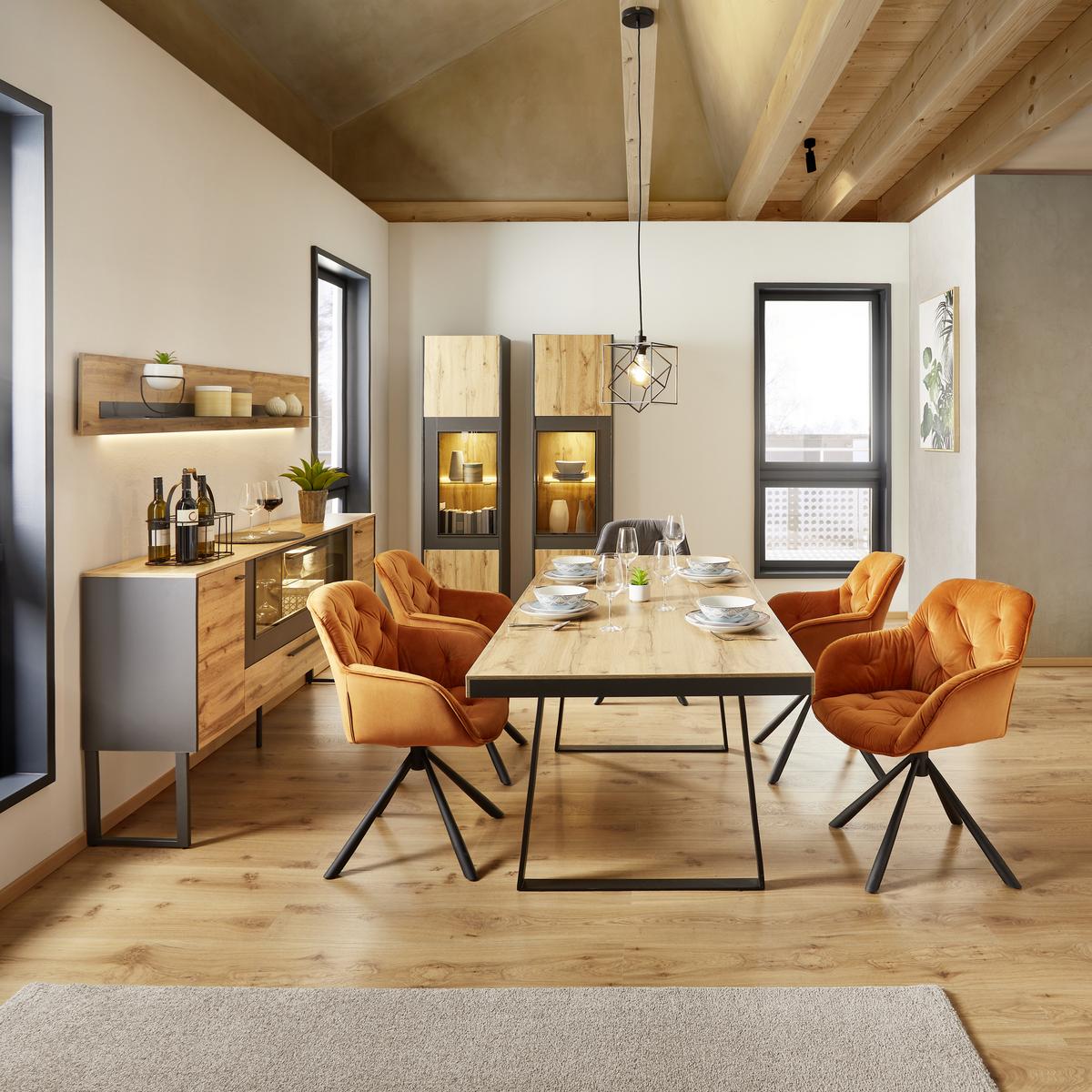 Wandboard in Schwarz/Eichefarben - Schieferfarben/Eichefarben, Modern, Holzwerkstoff/Metall (197/27/22cm) - Premium Living