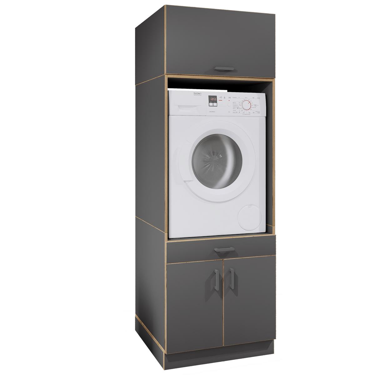 Waschmaschinenschrank Rislo - Honigeiche/Anthrazit, Trend, Holzwerkstoff/Kunststoff (67/200/68cm) - MID.YOU