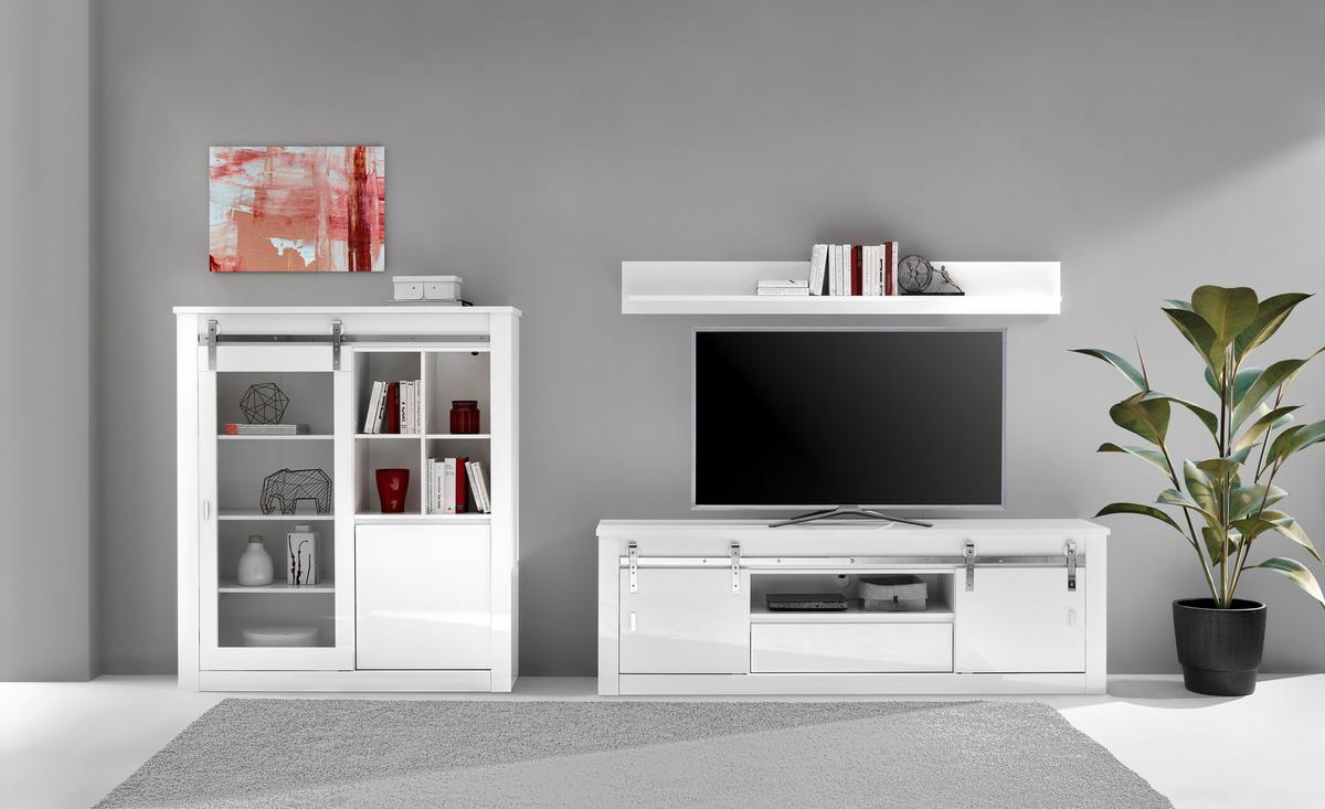 Wohnwand Daytona Weiß Hochglanz, 3-teilig - Chromfarben/Weiß Hochglanz, Design, Holzwerkstoff/Metall (349/170/43cm) - Livetastic