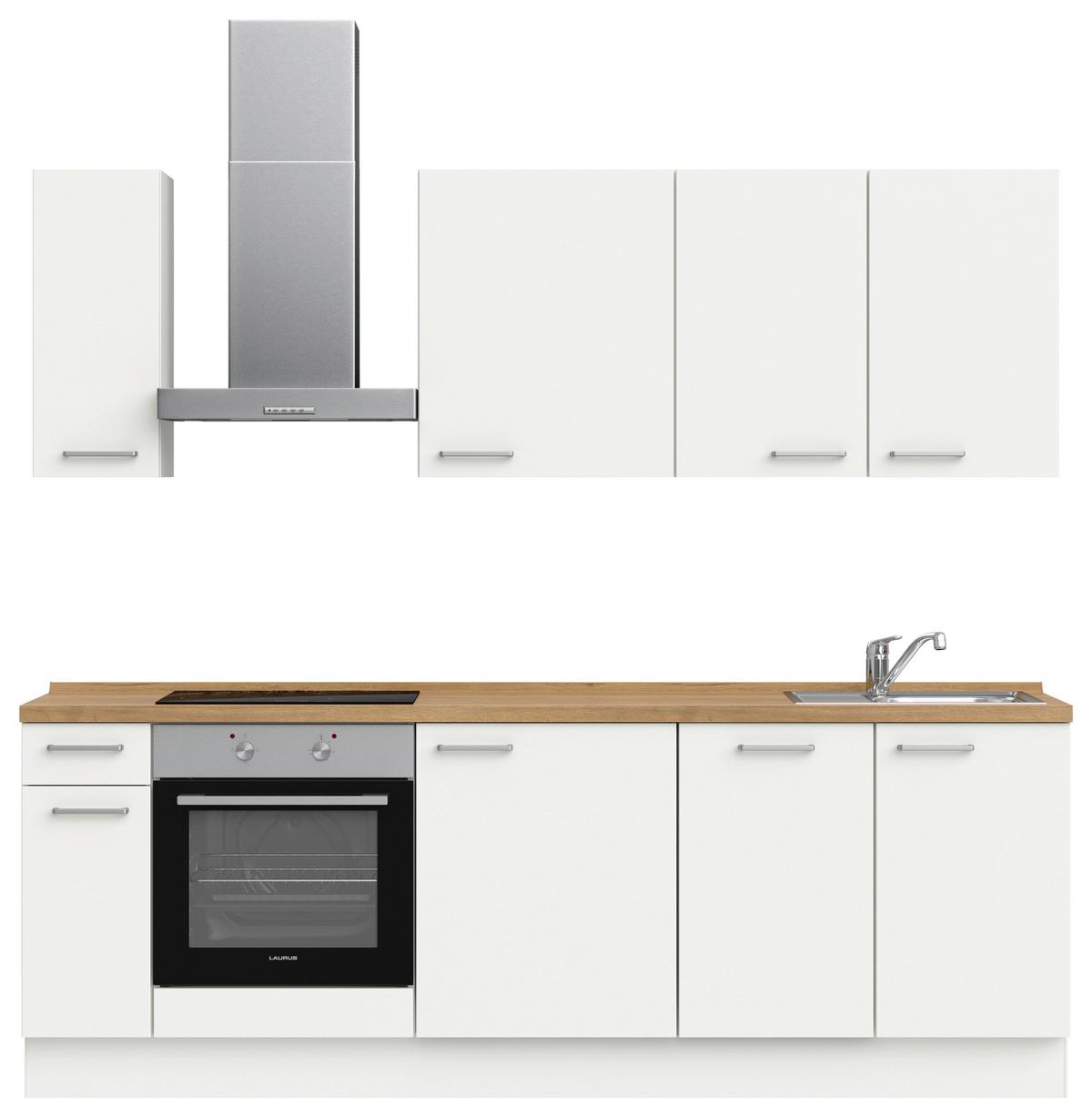 Küchenblock Touch Low m. Geräten Weiß - Edelstahlfarben/Eichefarben, MODERN, Holzwerkstoff/Metall (240cm) - Nobilia