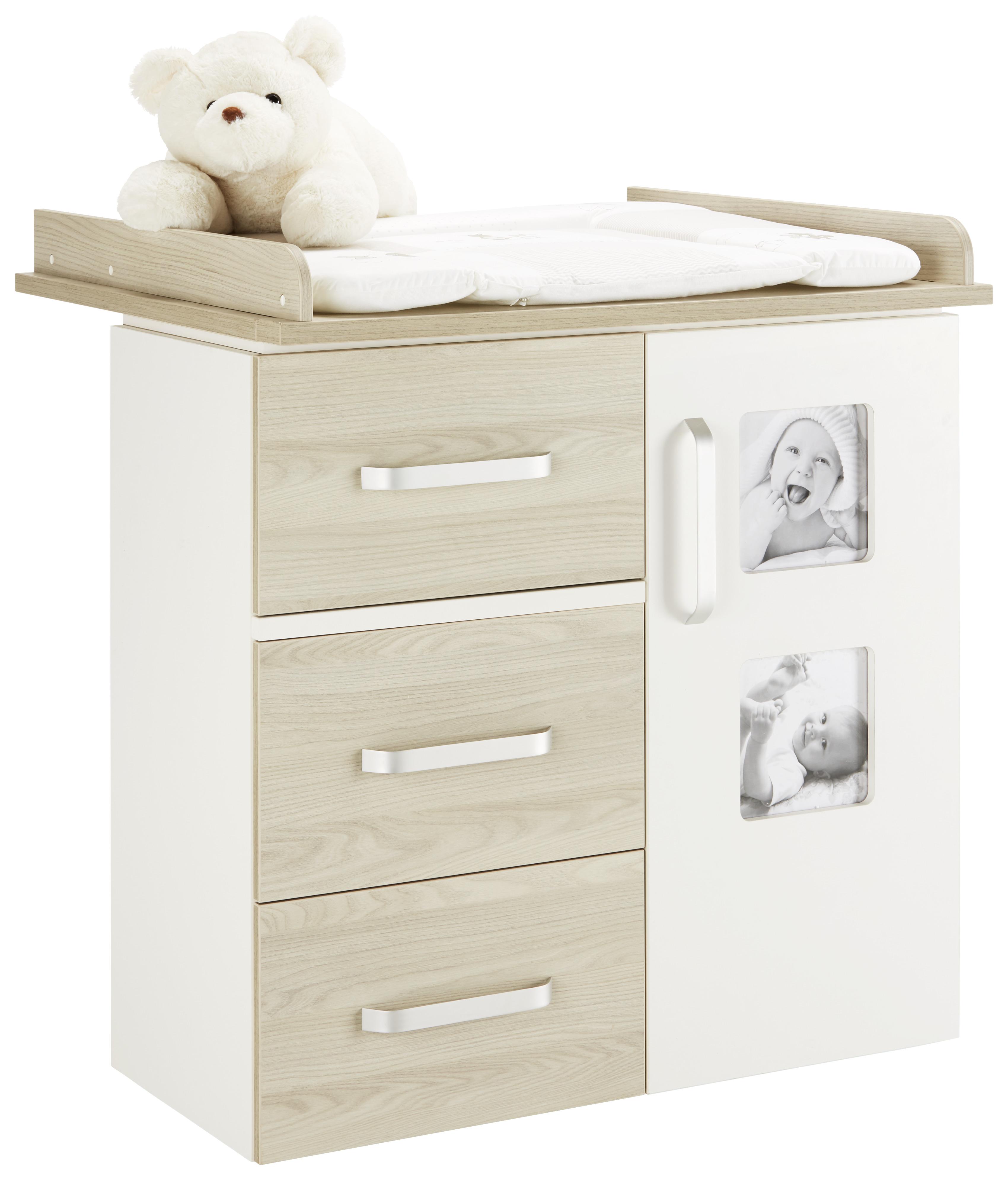 Wickelkommode in Weiss/Naturfarben - Silberfarben, Konventionell, Holzwerkstoff/Metall (94/102/78cm) - Premium Living