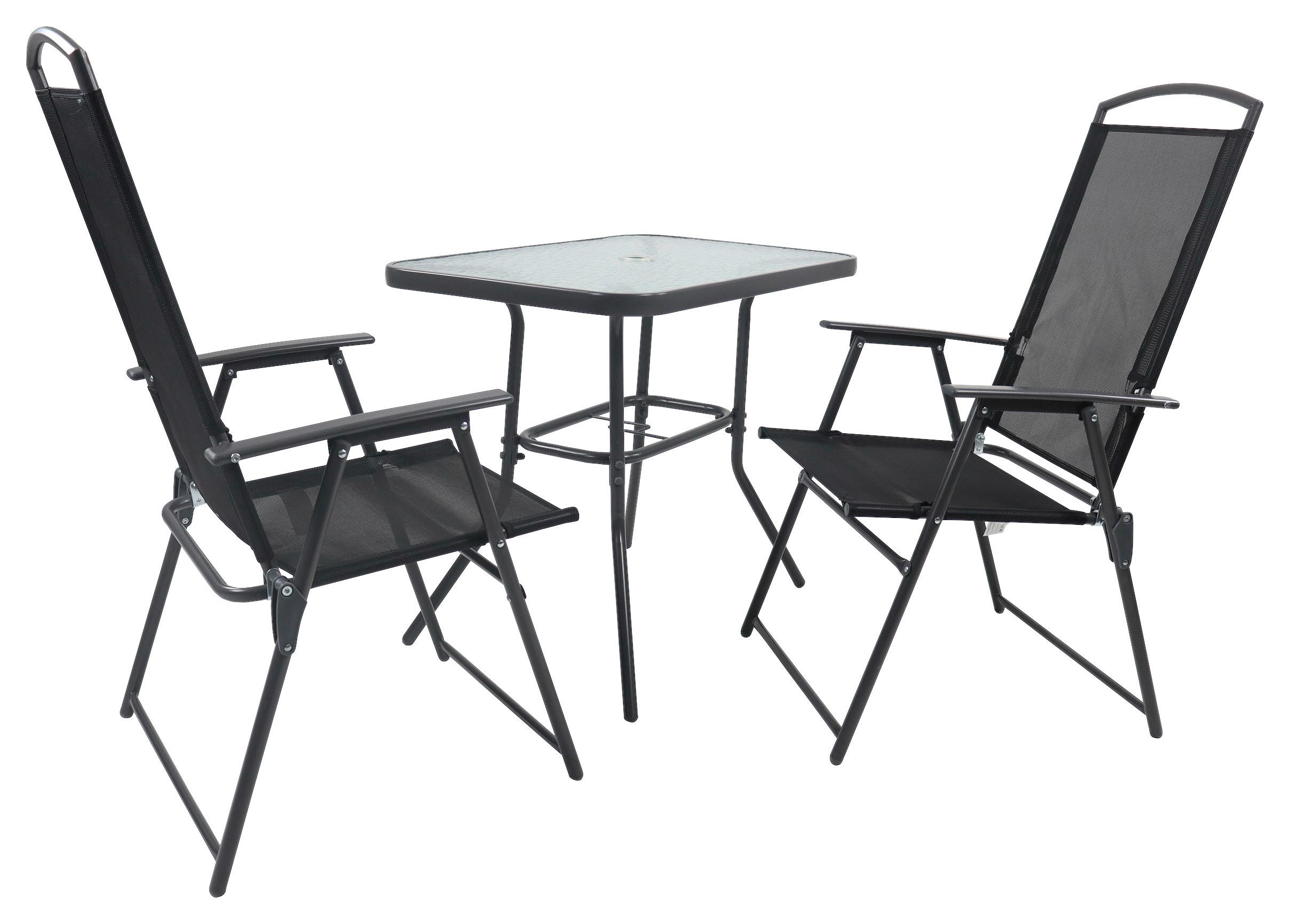 Gartentischgruppe 3-tlg. Anthrazit - Anthrazit, Basics, Glas/Textil - Gardenson