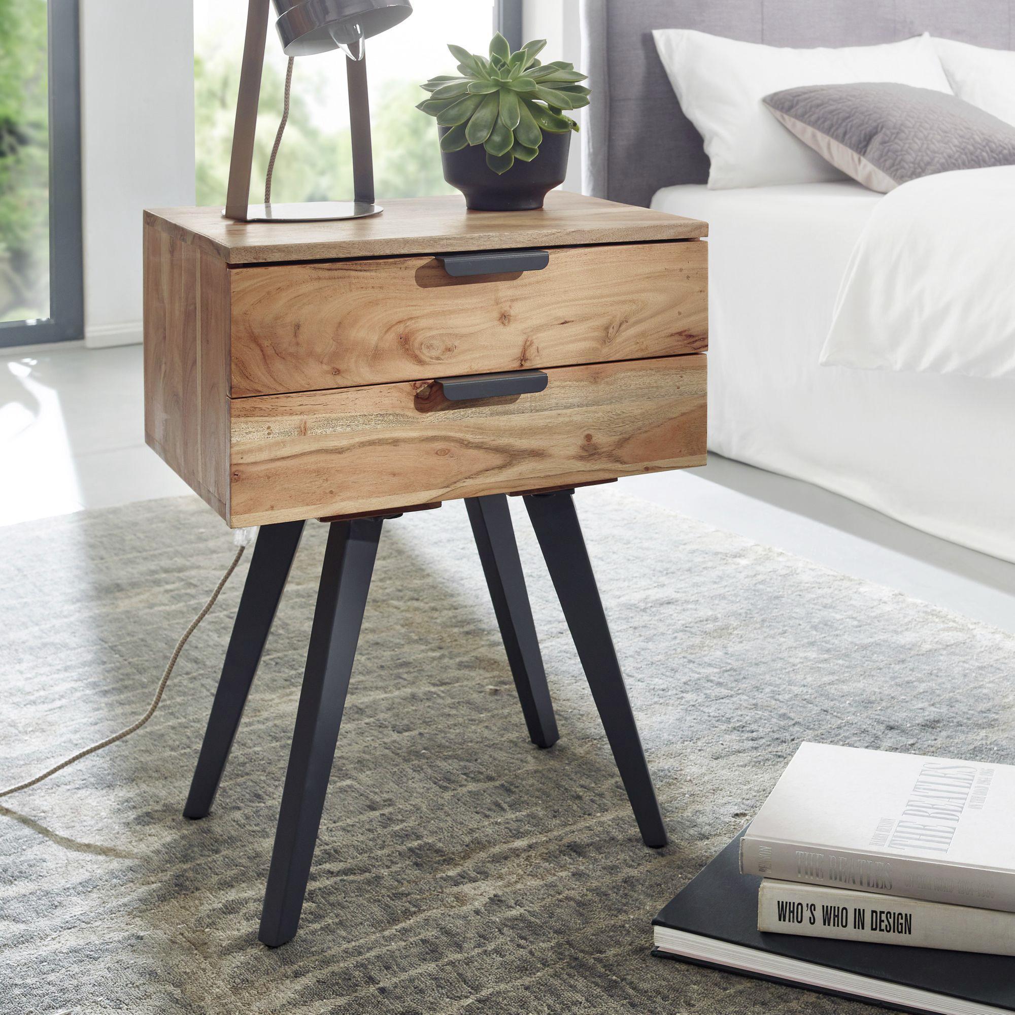 NACHTSCHRANK WOHNLING - Grau/Akaziefarben, MODERN, Holz/Metall (47/65/35cm) - MID.YOU