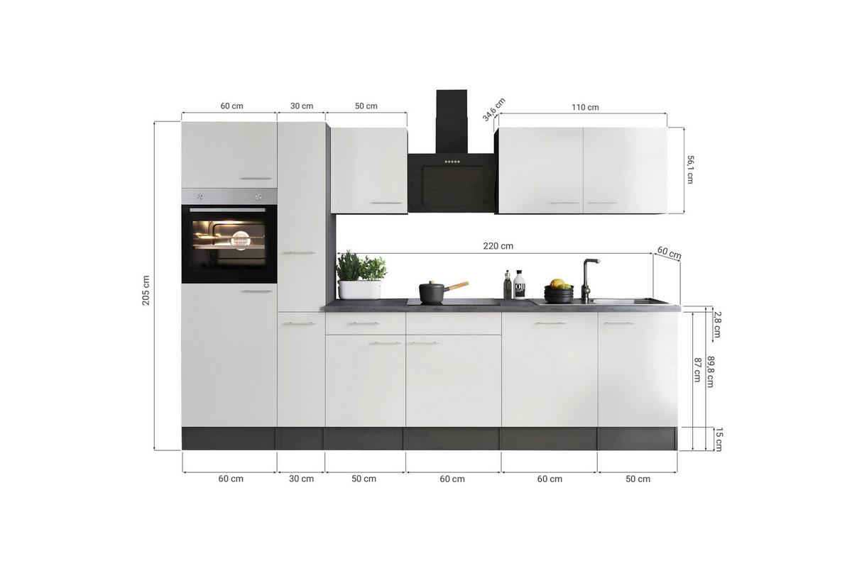 Kuhinjski Blok Z Aparati Oliver, 310cm - srebrne barve/črna, Design, kovina/leseni material (310cm) - Respekta