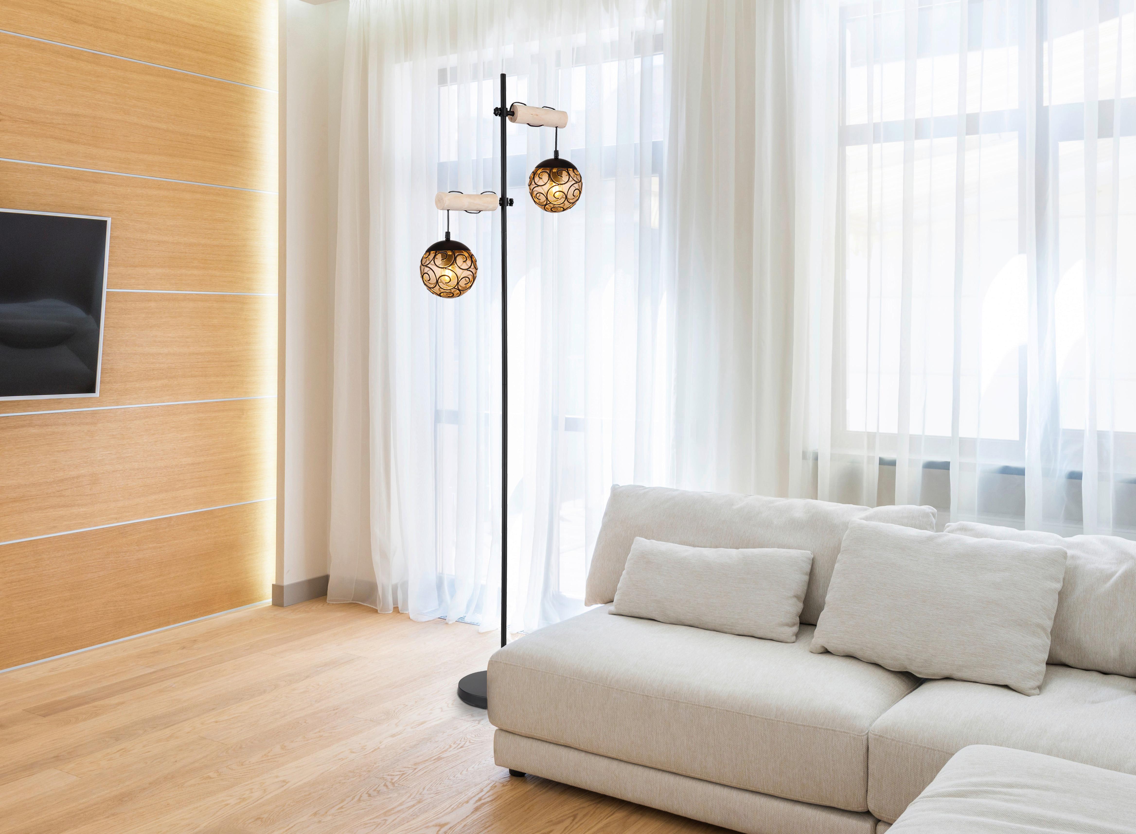Stehleuchte Maxi max. 9 Watt - Bernsteinfarben/Schwarz, Design, Holz/Kunststoff (51/25/168cm) - Globo