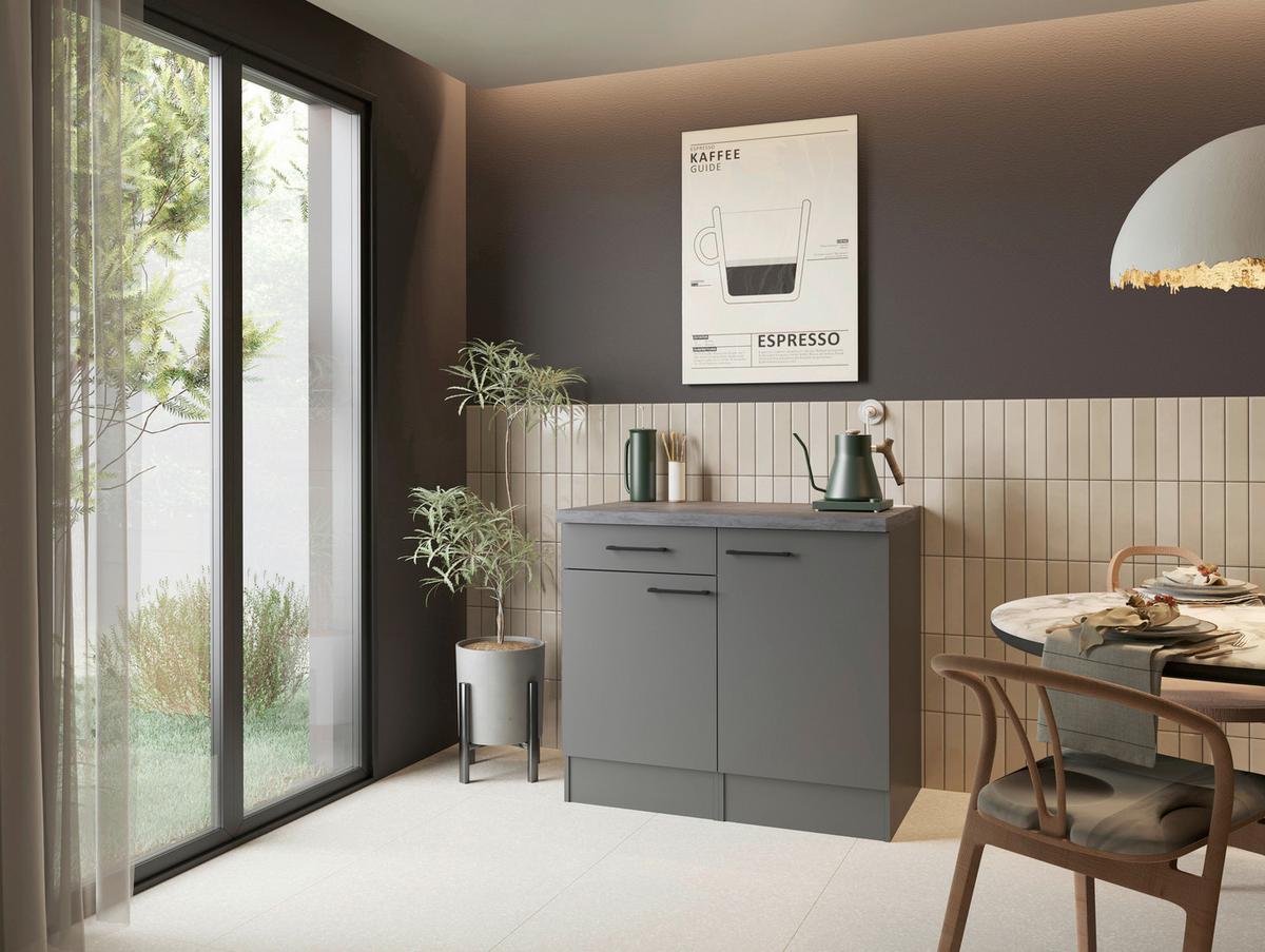 Buffet Oliver Grau - Schwarz/Grau, Trend, Holzwerkstoff/Metall (100/90/60cm) - Respekta