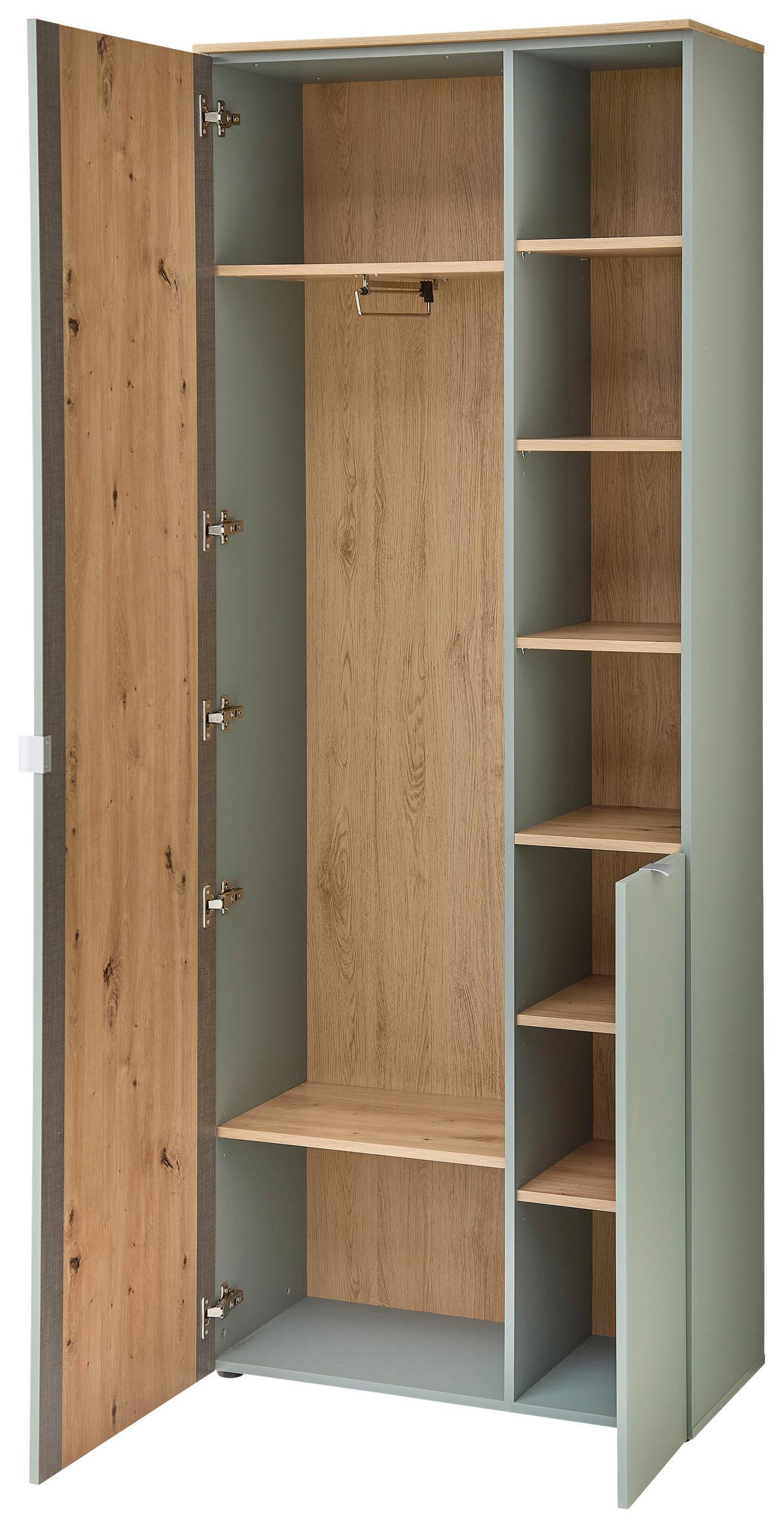Garderobenschrank Bari in Grün/Eiche Artisan - Silberfarben/Schwarz, Modern, Holzwerkstoff/Kunststoff (78/202/38cm) - Premium Living