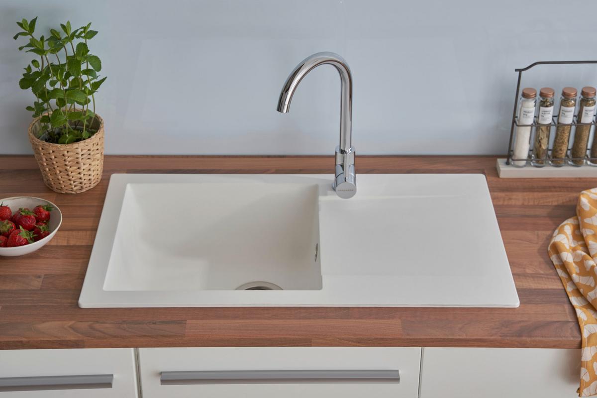 Einbauspüle Denver ca. 78x17x43,5 cm Weiß - Weiß, Trend, Glas/Kunststoff (78/17/43,5cm) - Respekta
