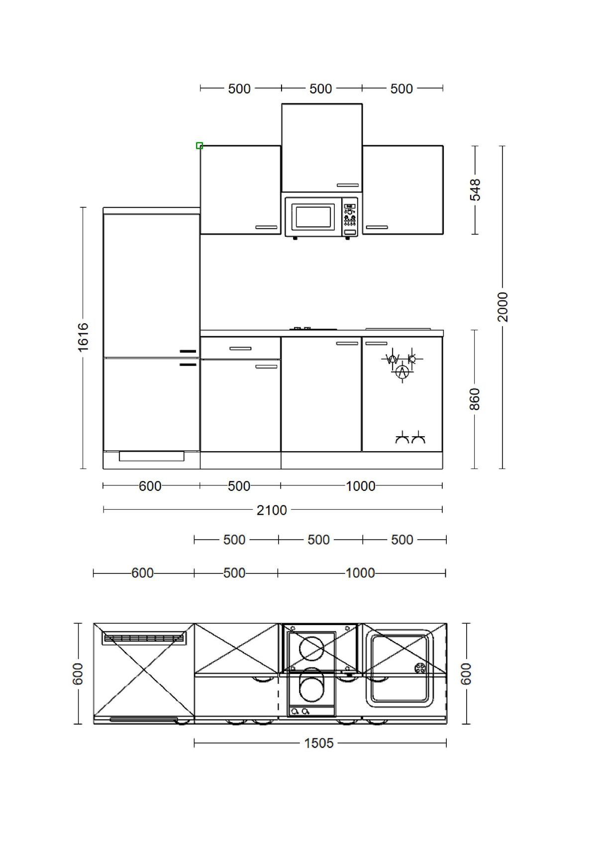 Küchenblock in Kaschmir/ Sonoma Eiche 'Nepal' - Kaschmir/Edelstahlfarben, MODERN, Holzwerkstoff/Metall (210cm) - FlexWell