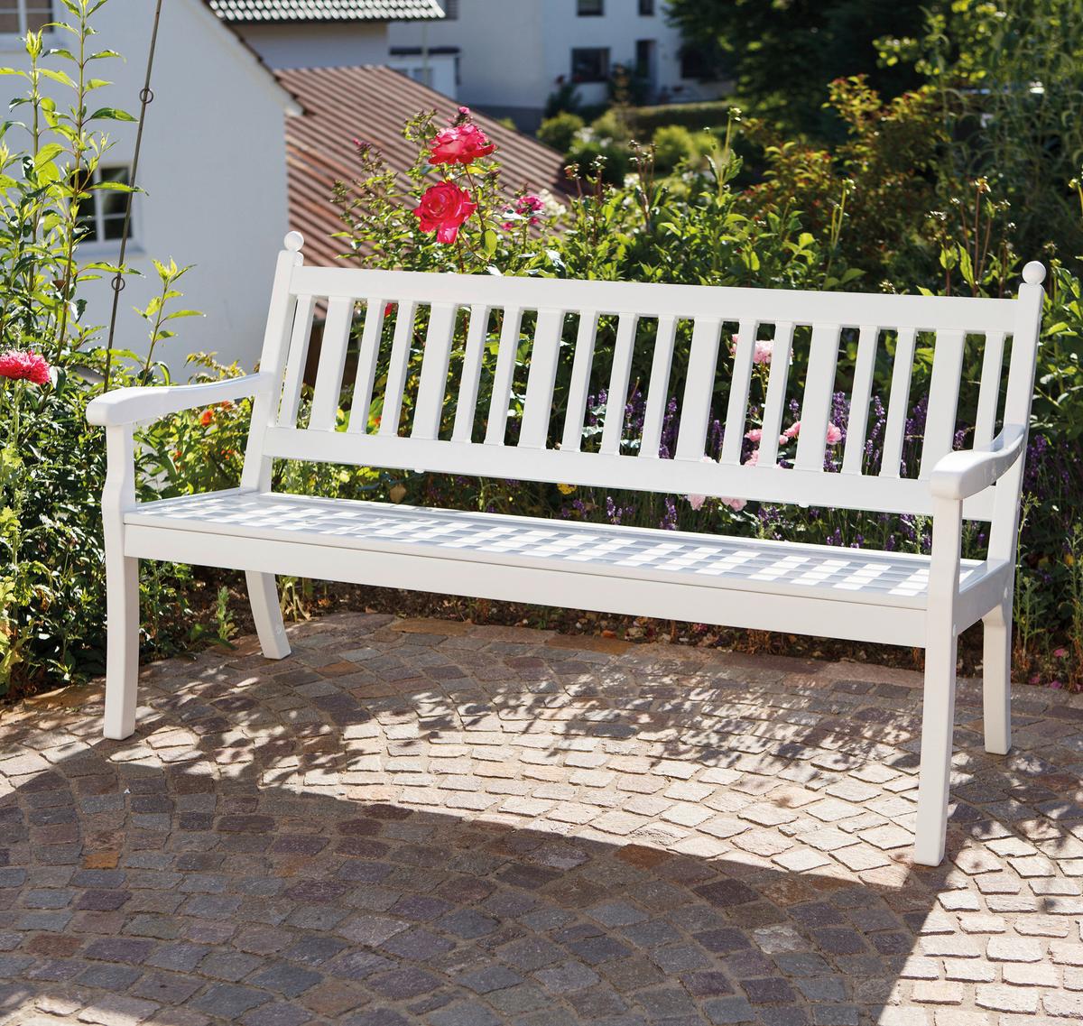 Gartenbank Weiß - Weiß, MODERN, Kunststoff (160/88/69cm) - Gardenson