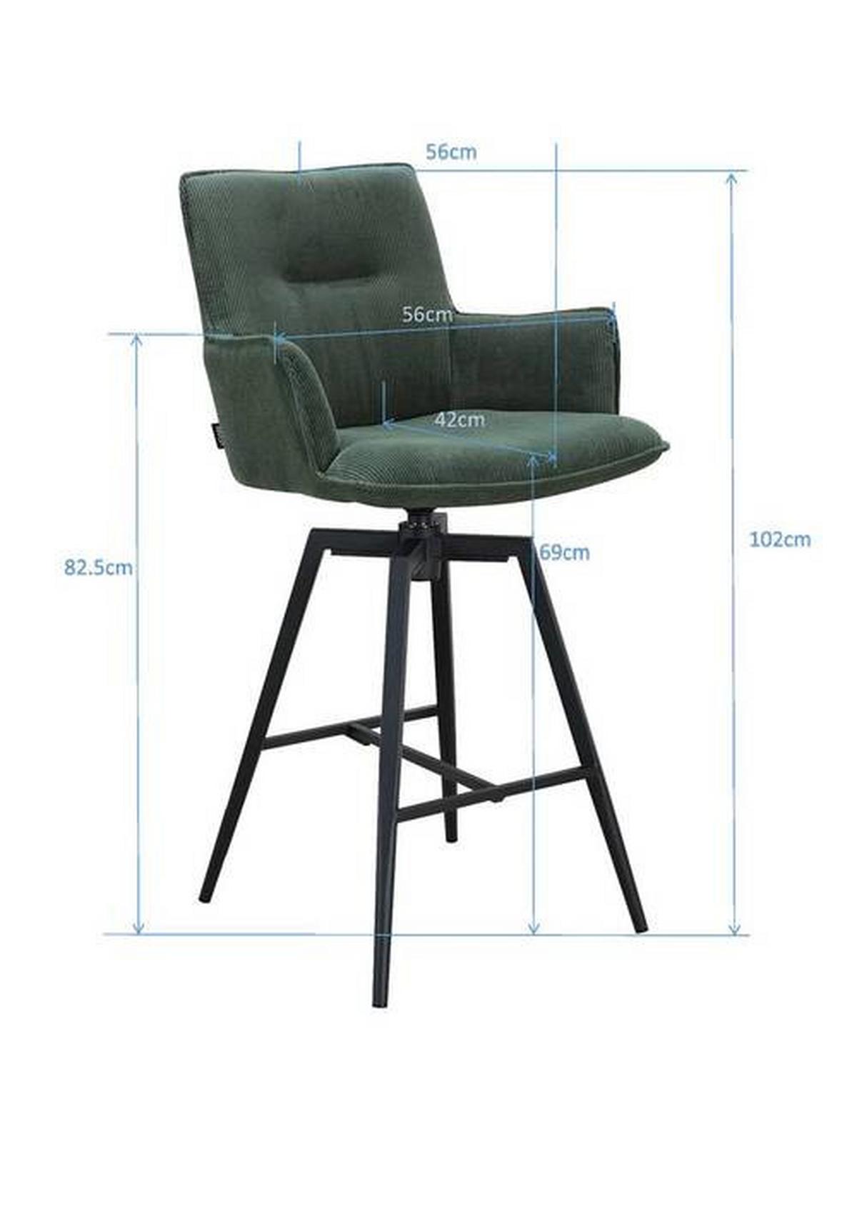 STOŁEK BAROWY SAGA - zielony/czarny, Design, metal/tkanina (56/102/56cm) - Novel