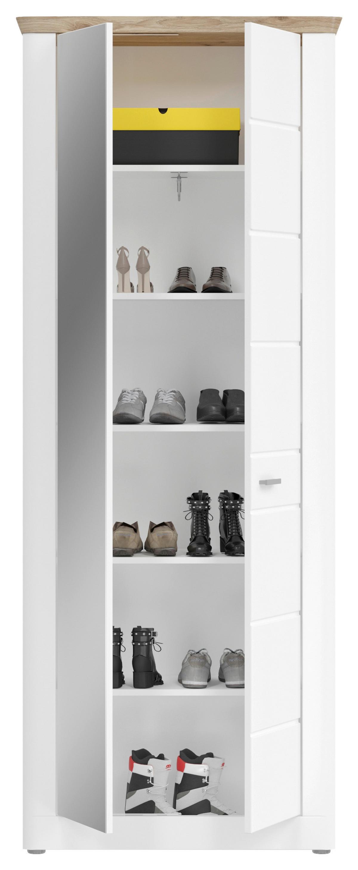 Garderobenschrank Michigan ca. 79x204 cm Weiß m. Spiegel - Weiß, LIFESTYLE, Holzwerkstoff/Kunststoff (79/204/37cm) - MID.YOU