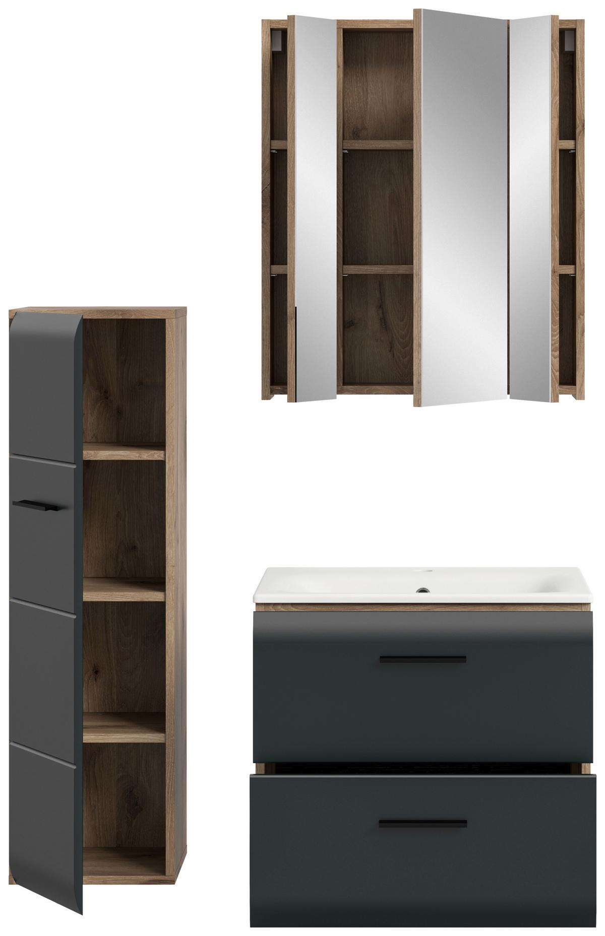 Koplanica Ice, Črna, Barva Hrasta, 3-Delna - črna/bela, Basics, umetna masa/leseni material (90cm) - MID.YOU