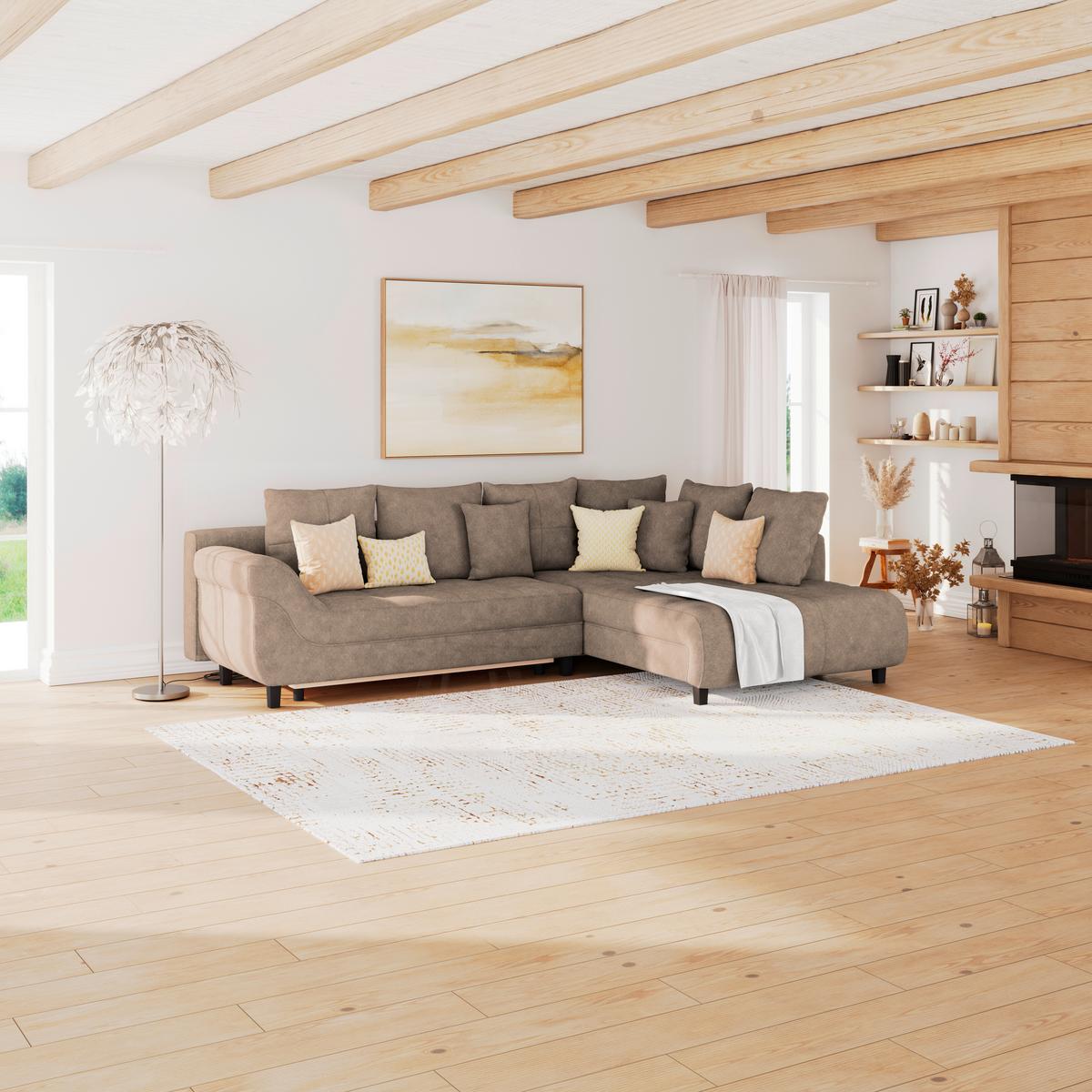 Kutna Garnitura Mendoza - siva/smeđa, Design, tekstil/drvo (309/197cm) - Modern Living