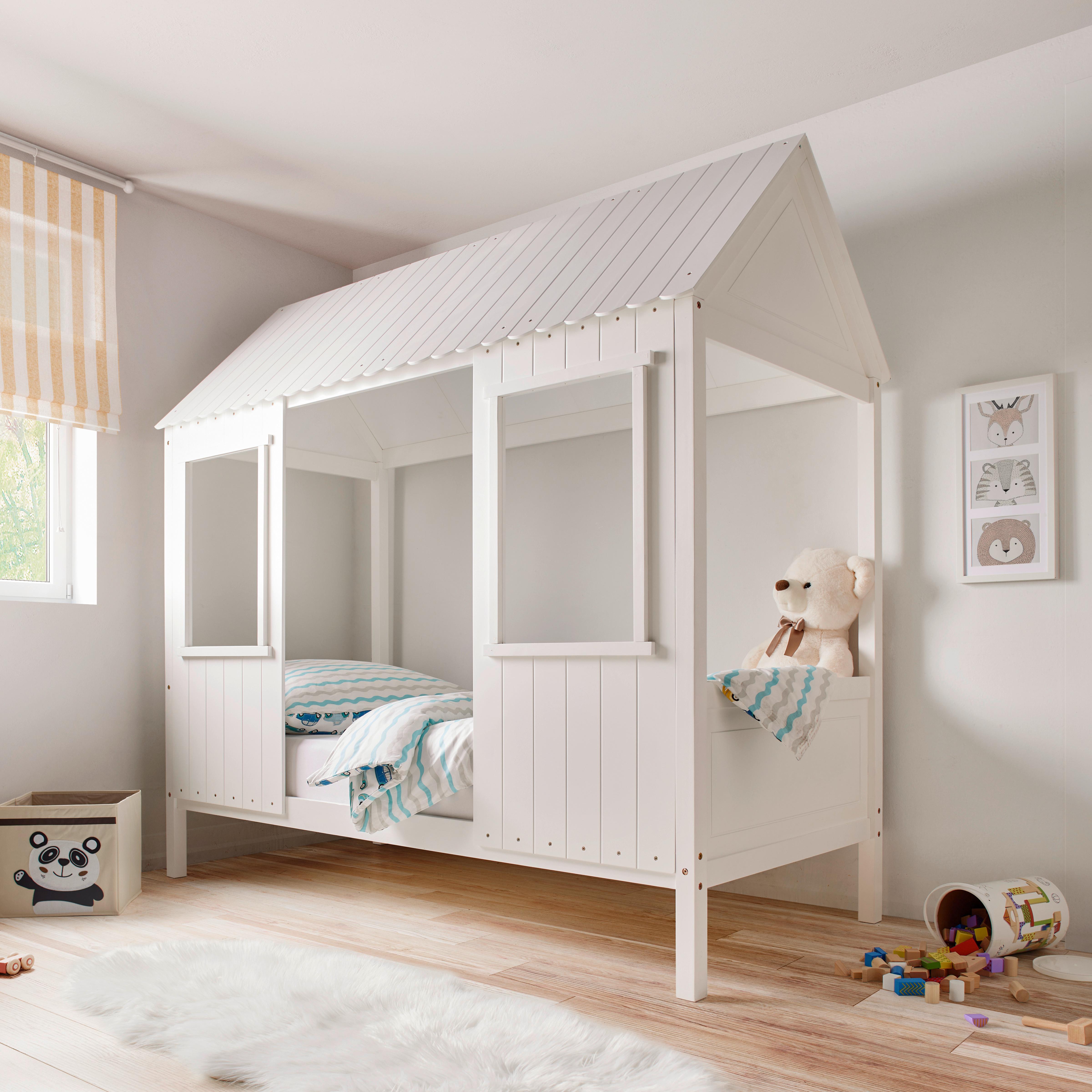 Kinderbett Adana Weiß ca. 90x200 Echtholz/MDF - Naturfarben/Weiß, MODERN, Holz (208/197/97cm) - Bessagi Kids