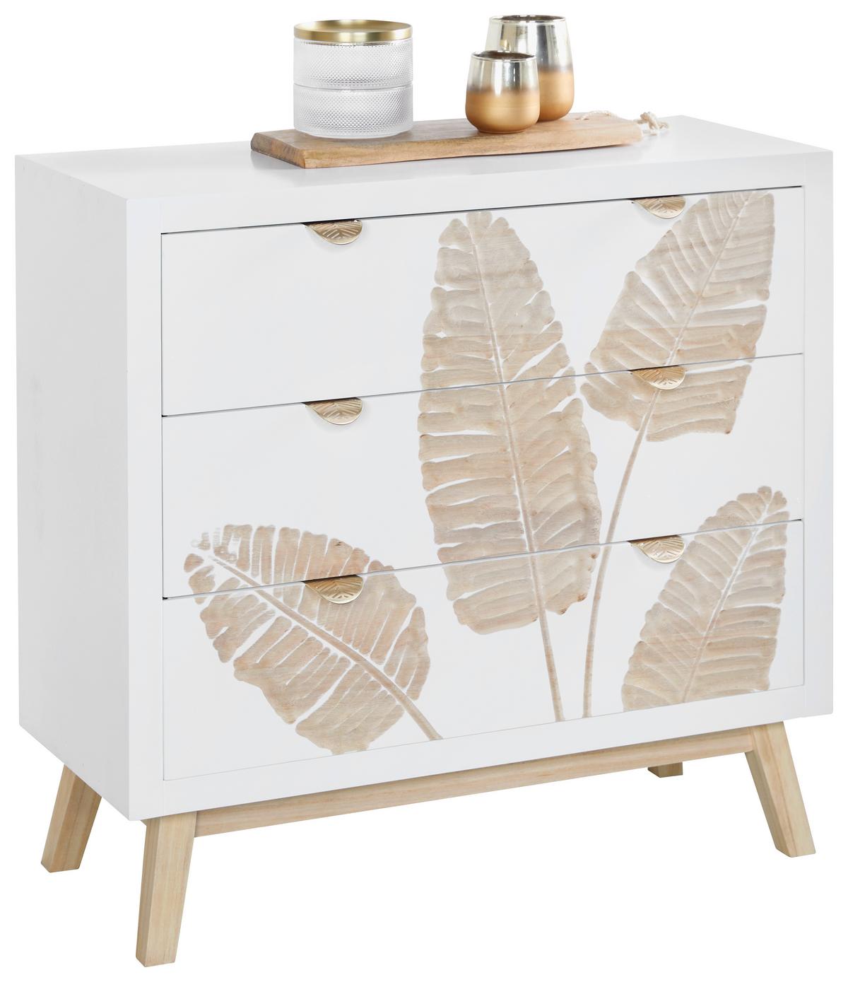 Comodă LEAFS - alb/culoare natur, Lifestyle, lemn/material pe bază de lemn (80/76/34cm) - Premium Living