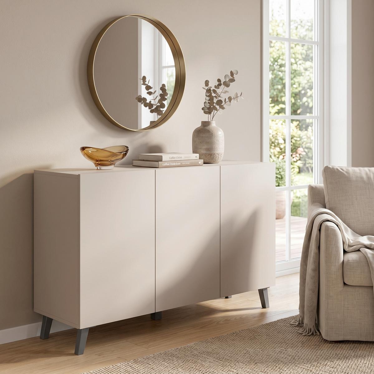 Široka Komoda Phuket, Bež, Kašmir - kašmir/bež, Design, umetna masa/leseni material (120/76/39cm) - P & B