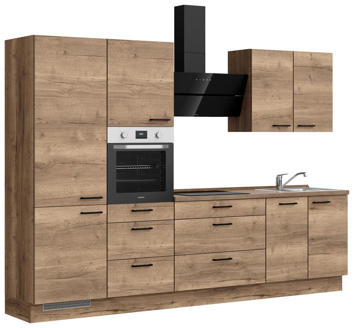 Küchenblock Structura High m. Geräten Eiche dunkel - Eiche dunkel/Schwarz, MODERN, Holzwerkstoff/Metall (300cm) - Nobilia