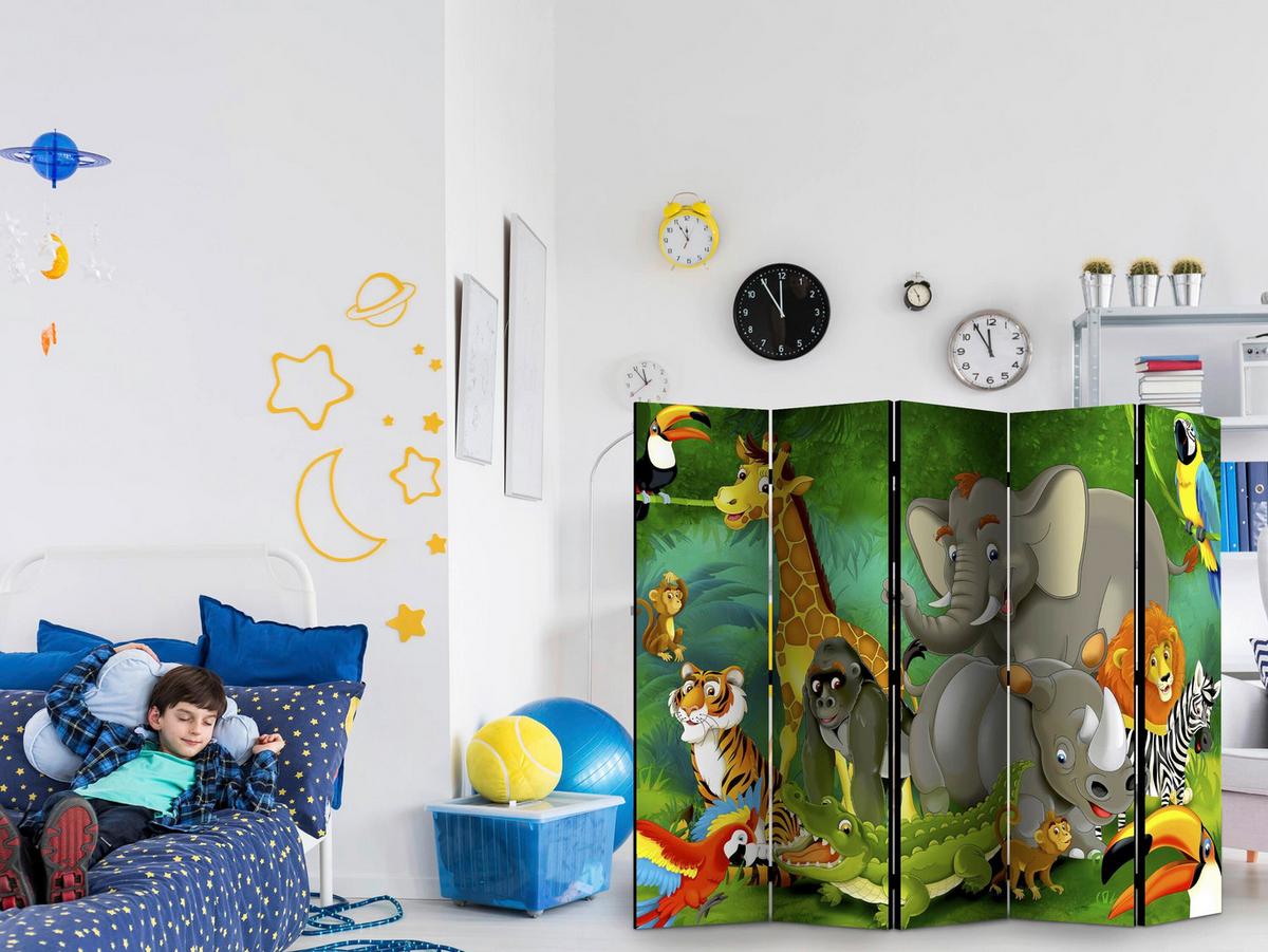 Paravan Colourful Safari I, 5-Delni, Dvostranski - večbarvno, Basics, tekstil/les (225/172/3cm) - artgeist