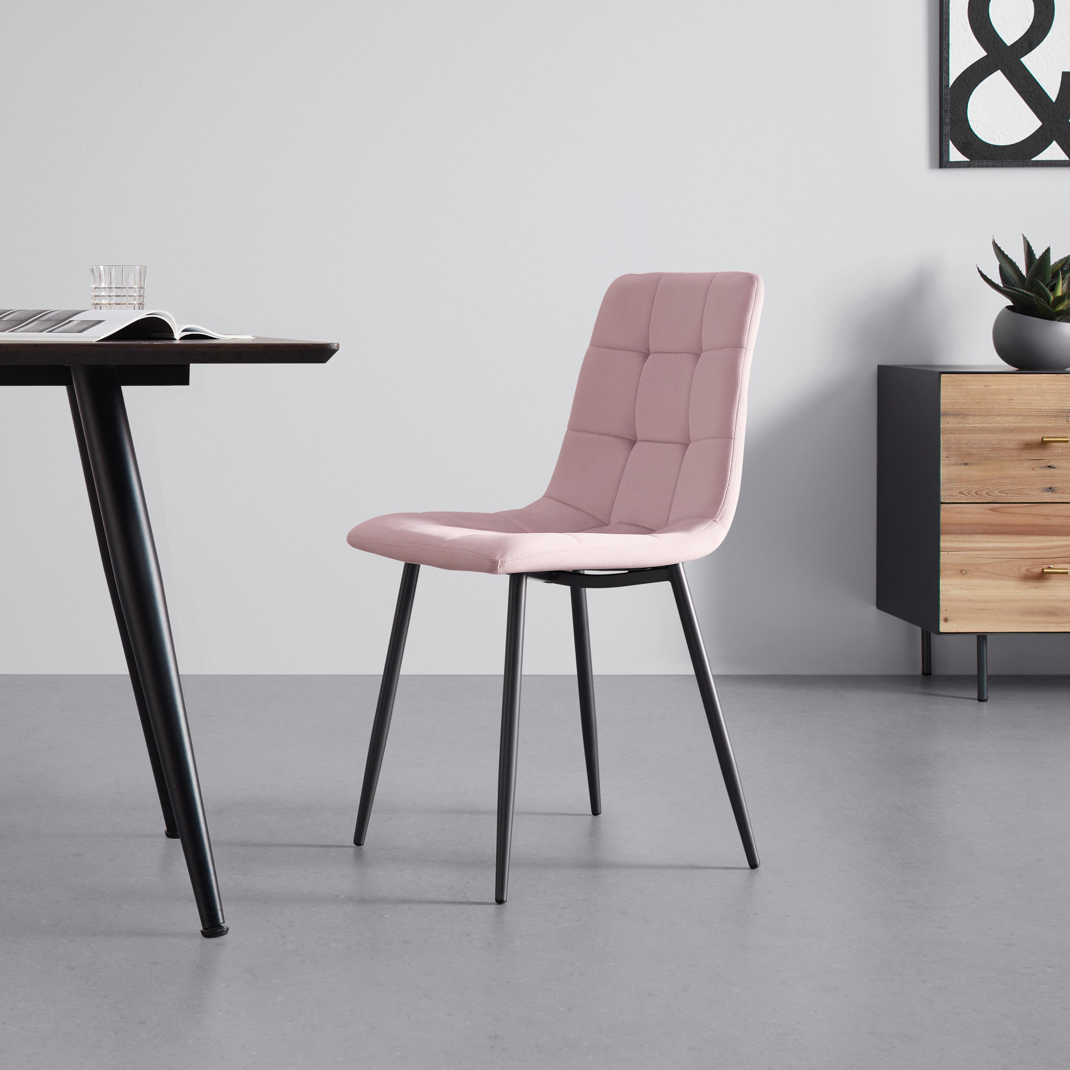 Stuhl Ria Rosa Samt Gepolstert - Schwarz/Rosa, MODERN, Holz/Textil (43,5/87/54cm) - Bessagi Home