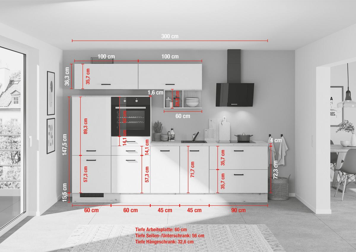 Küchenblock IBZ ohne Geräte ca.300cm Schwarz/Weiß - Eiche dunkel/Schwarz, Design, Holzwerkstoff/Metall (300cm) - Impuls
