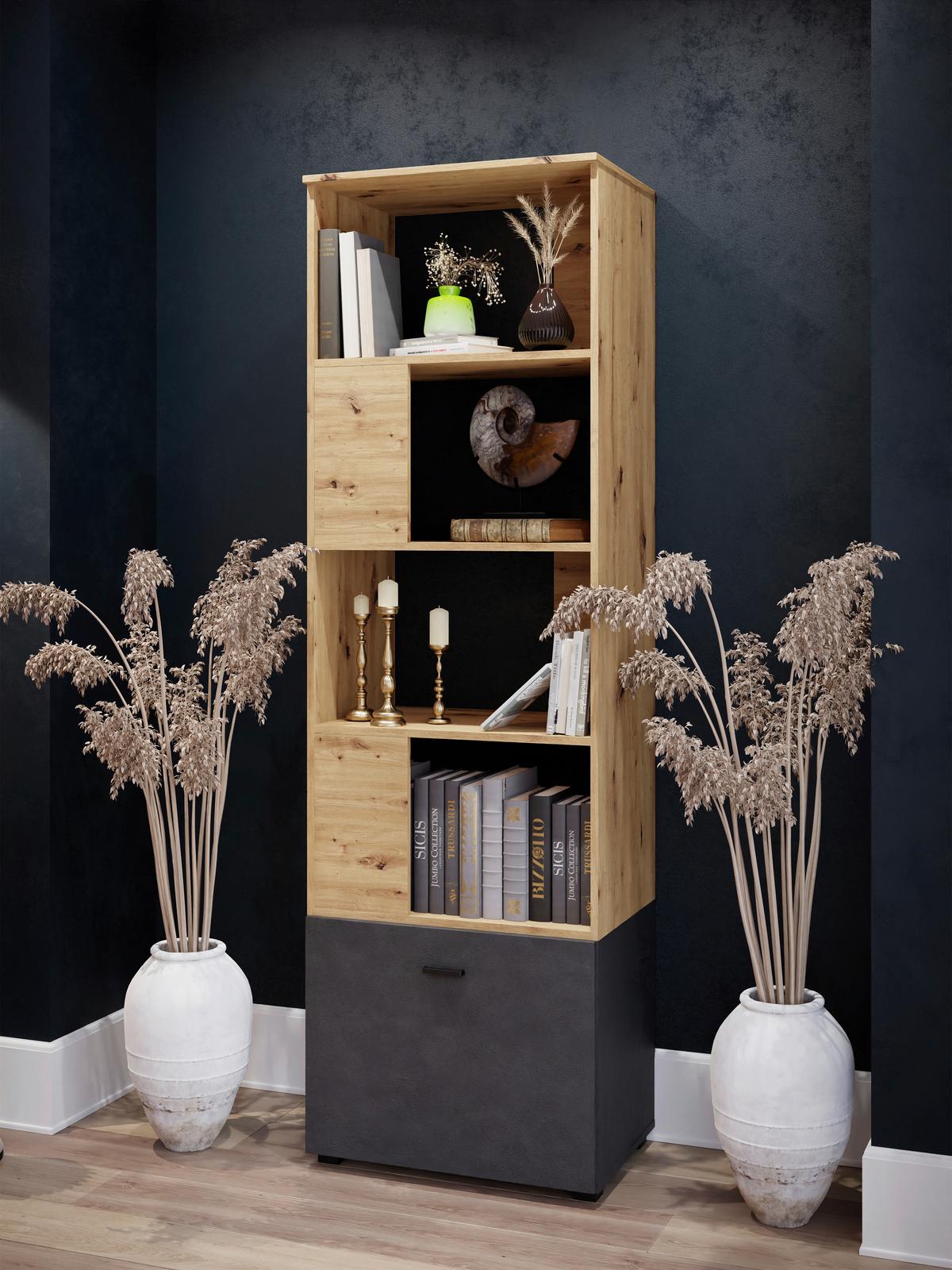 Regal in Eiche Artisan - Schwarz/Eiche Artisan, Modern, Holzwerkstoff/Kunststoff (60,4/195/41,3cm) - Mömax