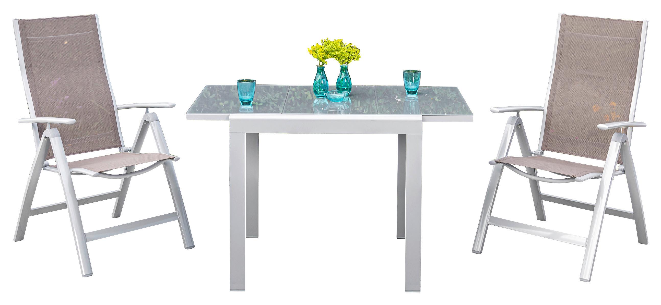 Balkonset Carrara Silberfarben/Taupe - Taupe/Silberfarben, KONVENTIONELL, Glas/Textil - Gardenson