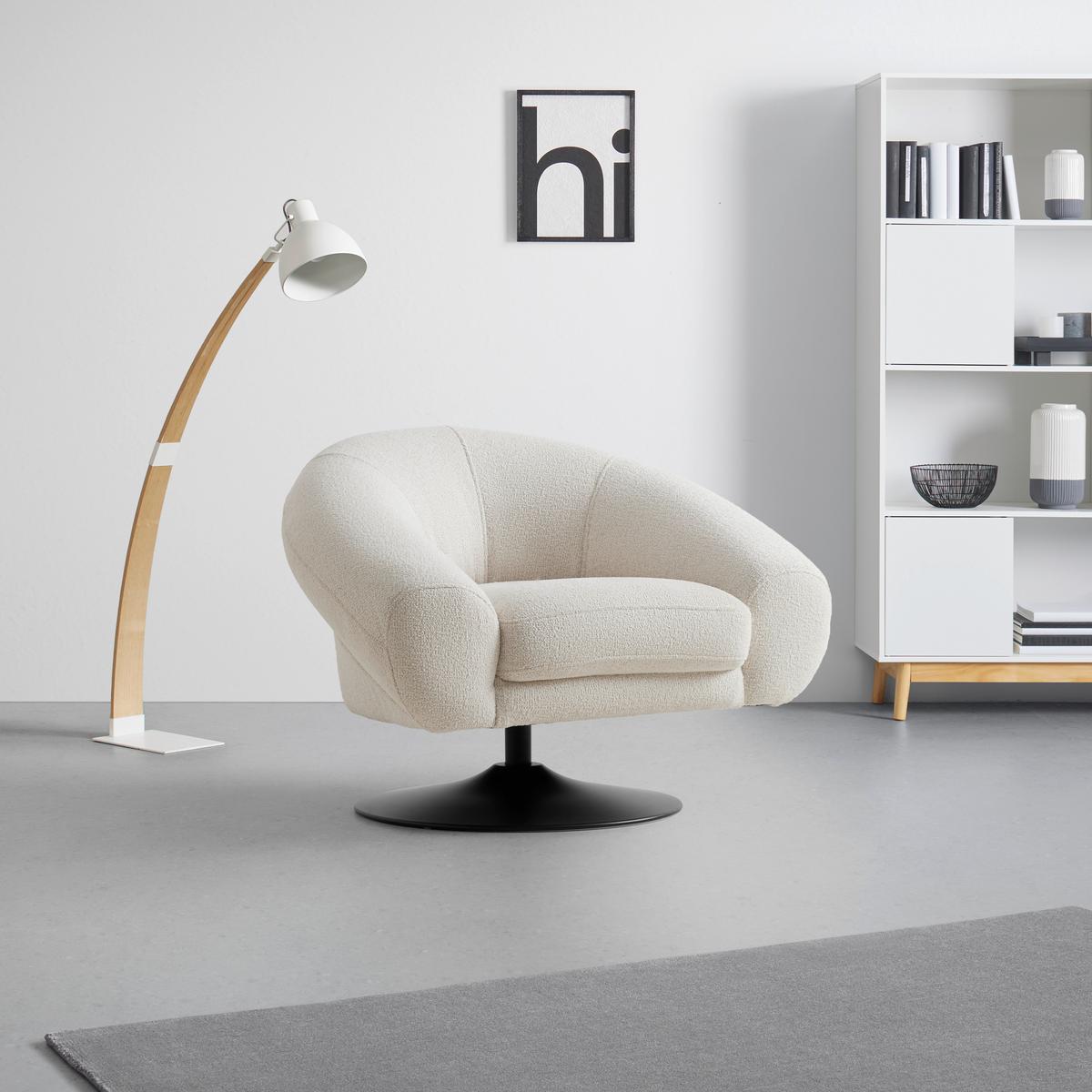 Designsessel Lugo drehbar Weiß/Beige - Beige/Schwarz, MODERN, Textil/Metall (93/72/79cm) - Premium Living
