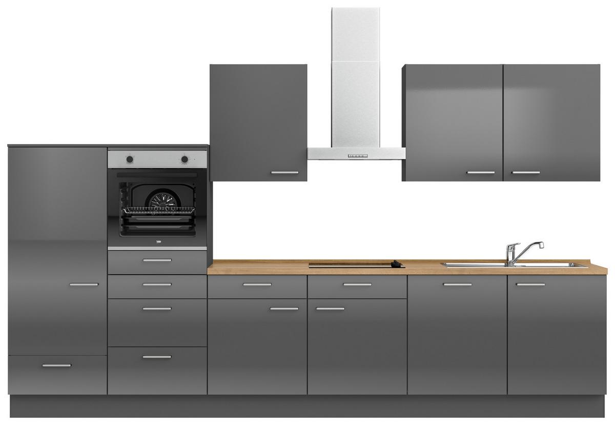 Küchenblock Flash Low m. Geräten Schieferfarben - Schieferfarben/Edelstahlfarben, MODERN, Holzwerkstoff/Metall (360cm) - Nobilia